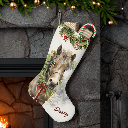 Personalized Fluffy Shetland Pony Christmas Stocking, Extra Large Holiday Stocking - FlooredByArt