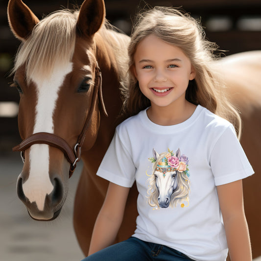 Personalized Girl Horse Shirt - Horse Youth Cotton Tees for Horse Lover Girls - FlooredByArt