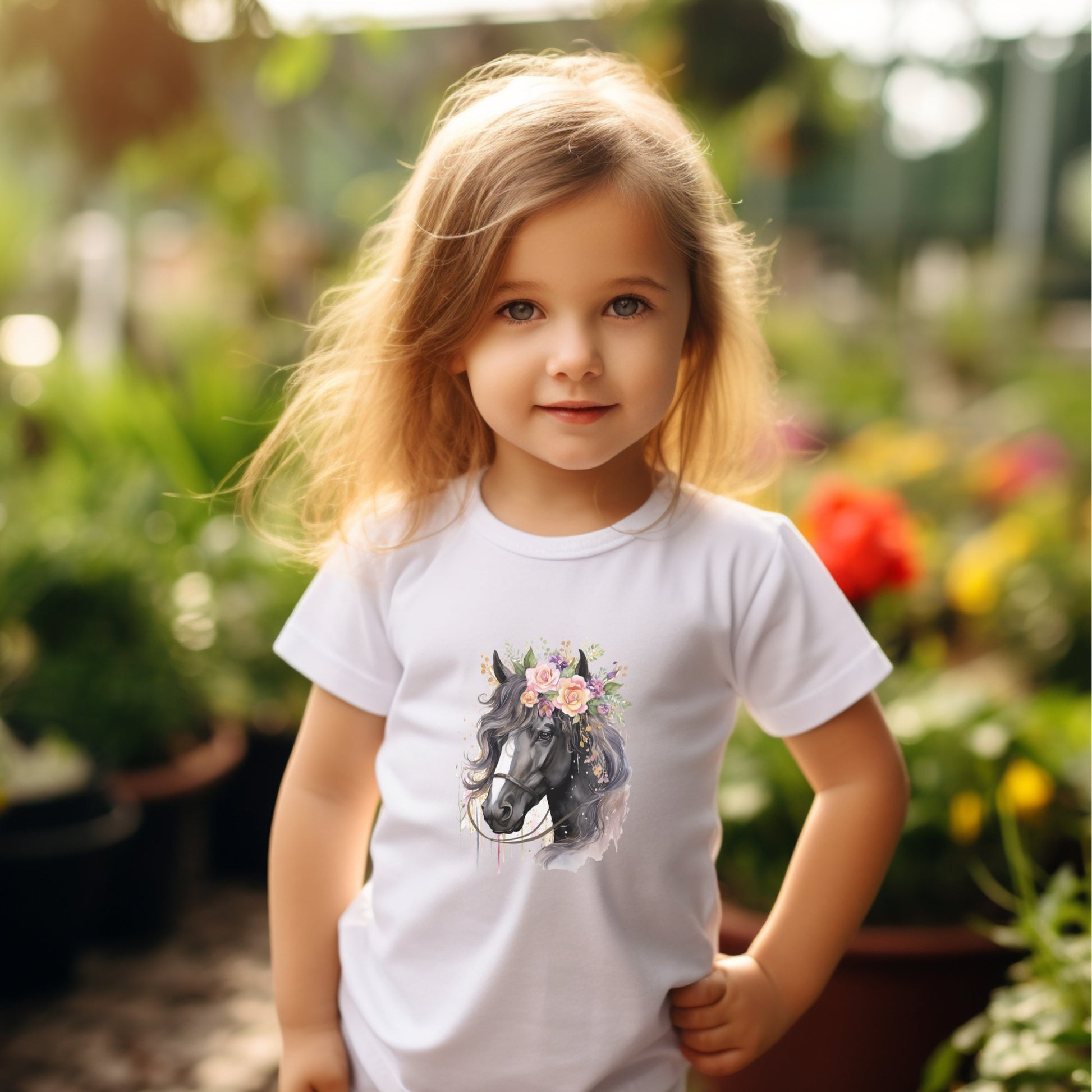 Personalized Girl Horse T-Shirt - Horses & Roses Youth or Toddler Tee Shirt - FlooredByArt