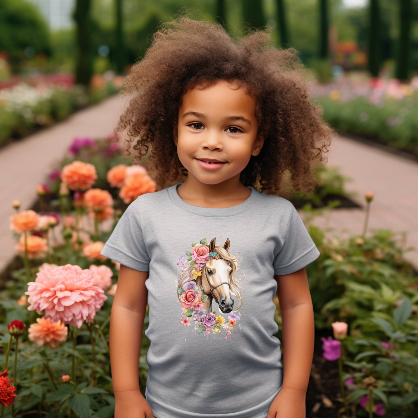 Personalized Girls Horse Shirt - Horses and Roses Toddler & Youth Tees for Horse Lover Girls - FlooredByArt
