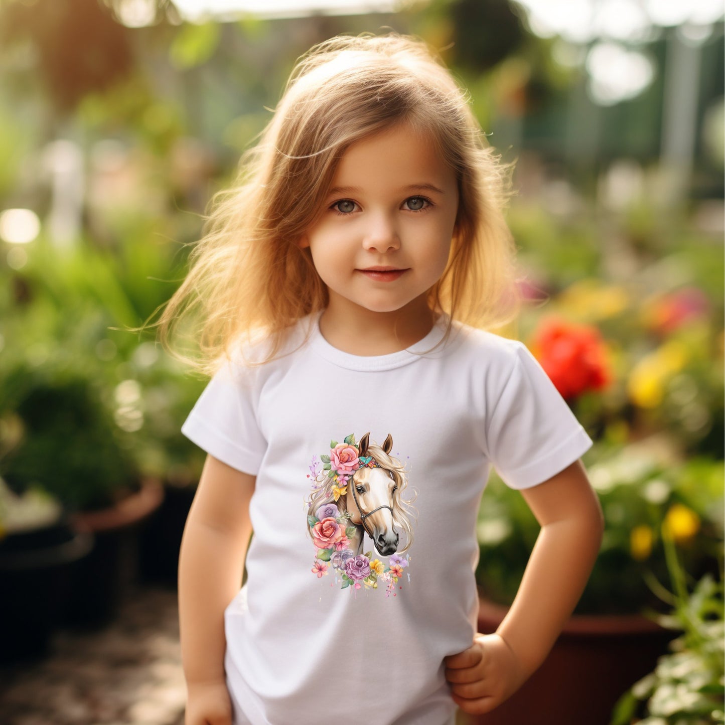 Personalized Girls Horse Shirt - Horses and Roses Toddler & Youth Tees for Horse Lover Girls - FlooredByArt