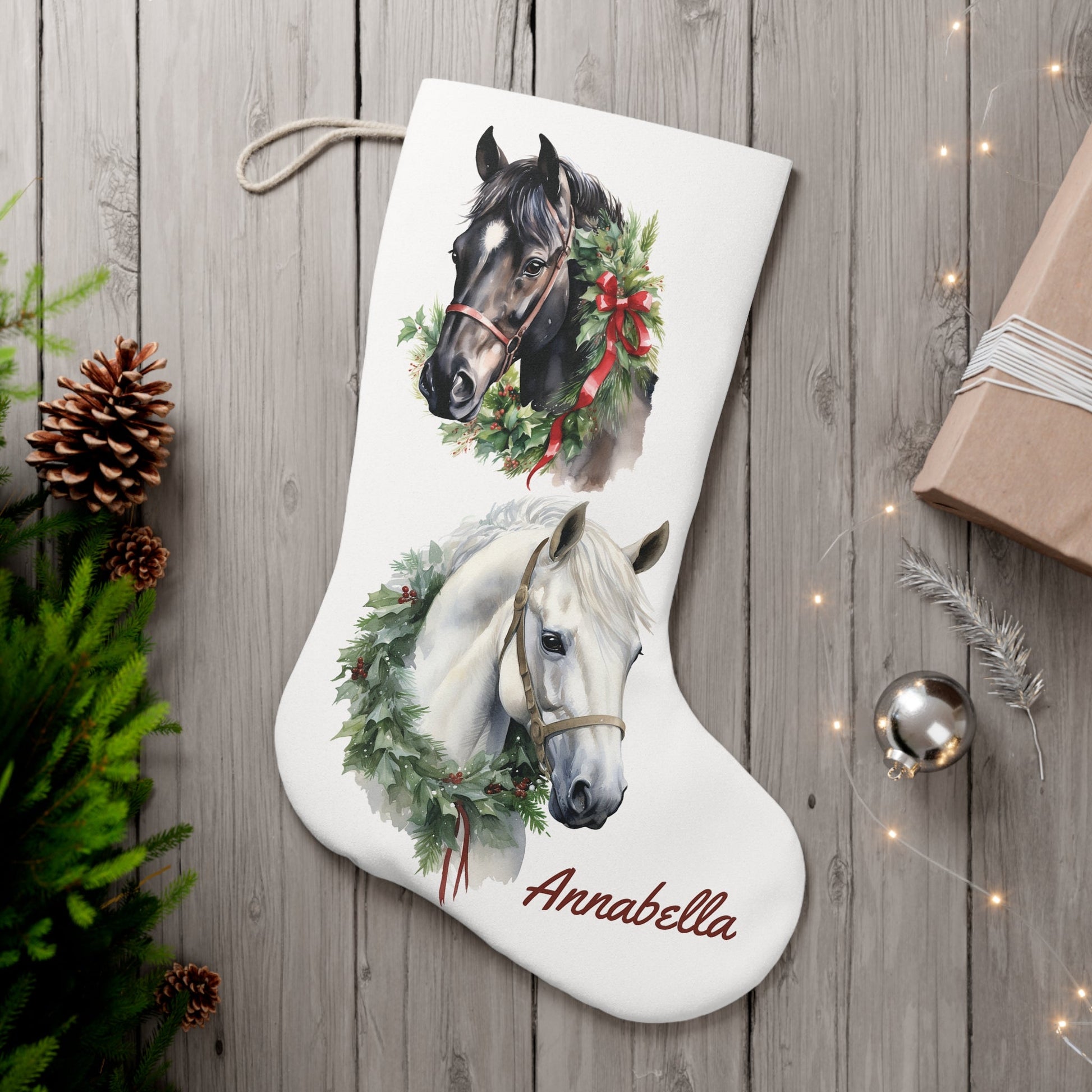 Personalized Horse Christmas Stocking, Extra Large Horse Holiday Stocking - FlooredByArt