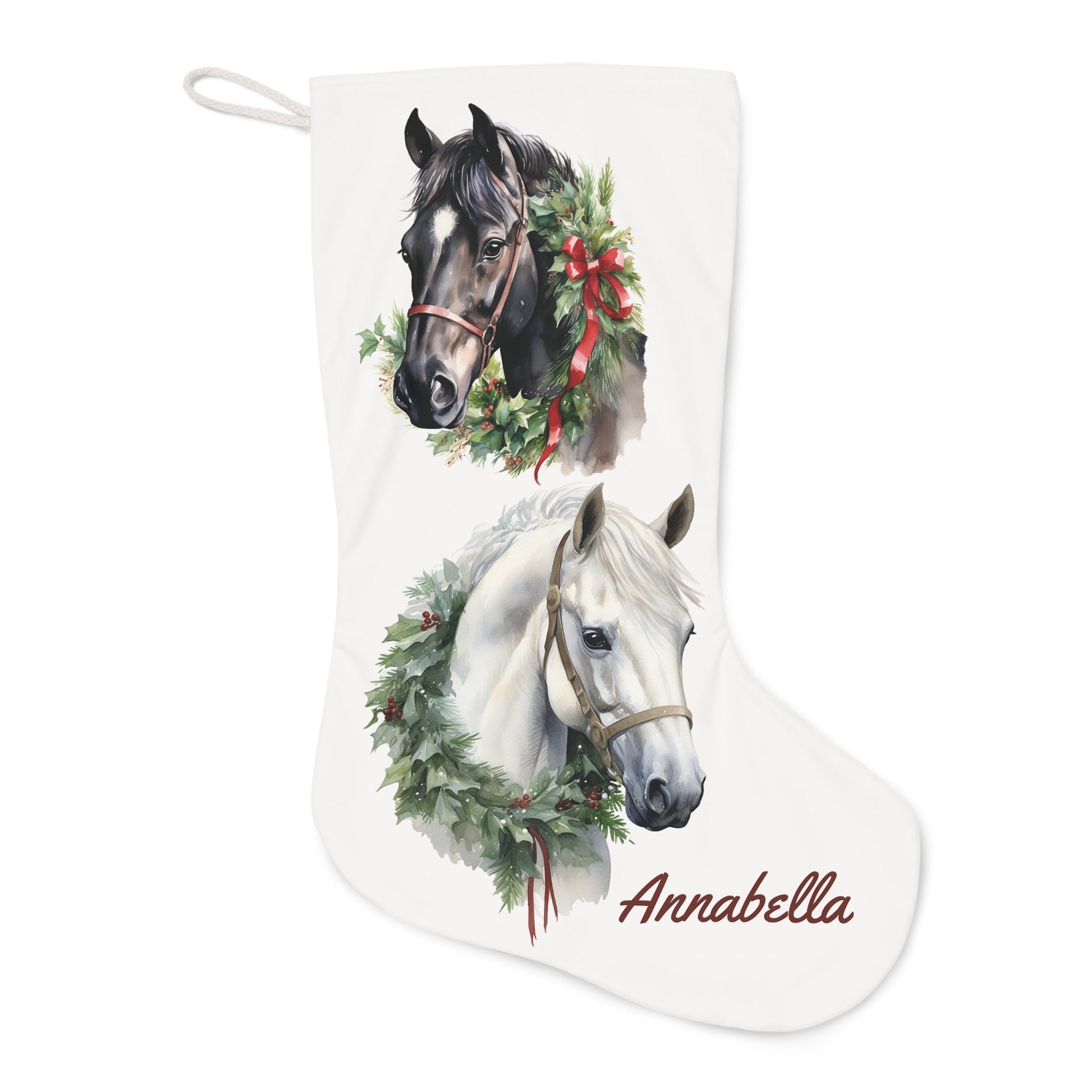Personalized Horse Christmas Stocking, Extra Large Horse Holiday Stocking - FlooredByArt