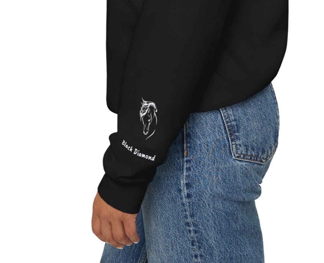 Personalized Palomino Horse Mama Sweatshirt with Horse Name on Sleeve - FlooredByArt