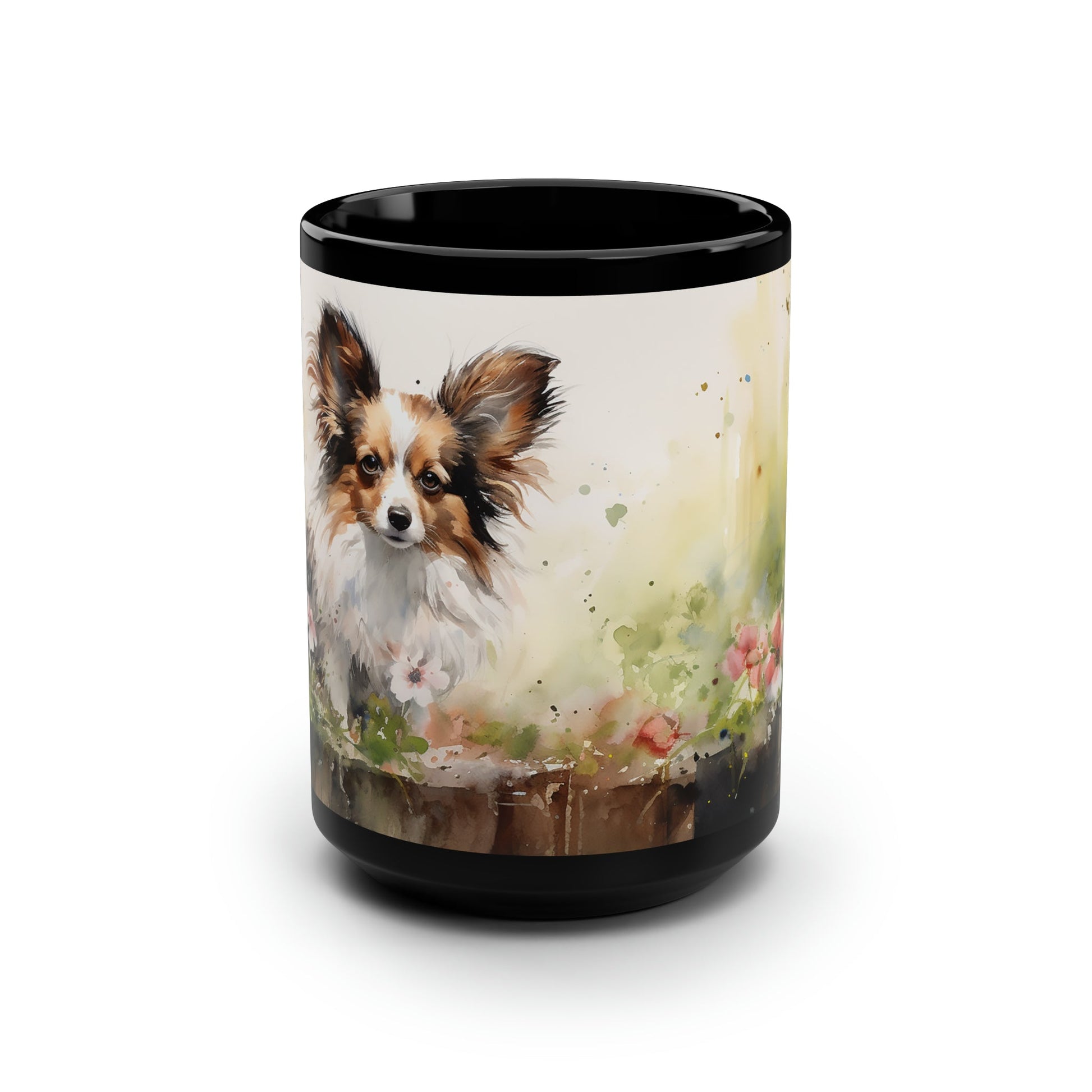 Personalized Papillon Mug, Watercolor Digital Painting, 15 oz cup - FlooredByArt