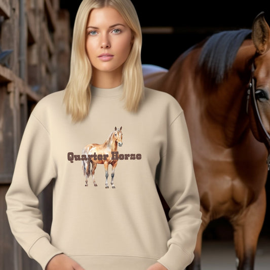 Personalized Quarter Horse Mama Sweatshirt with Horse Name on Sleeve - FlooredByArt