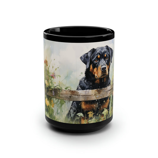 Personalized Rottweiler Mug, Watercolor Dog Painting, Dog Lover Gift - FlooredByArt