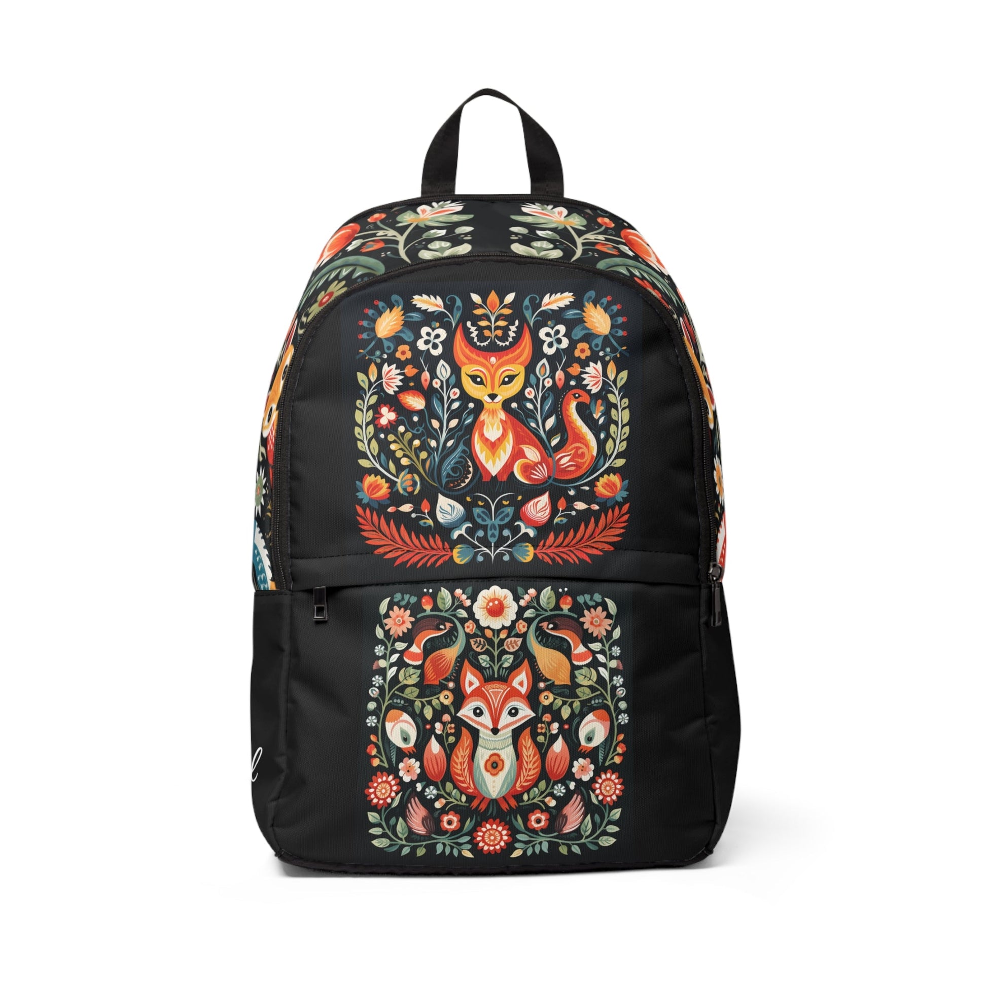 Personalized Scandinavian Folk Art Wildlife Backpack, Fashionable Bookbag - FlooredByArt