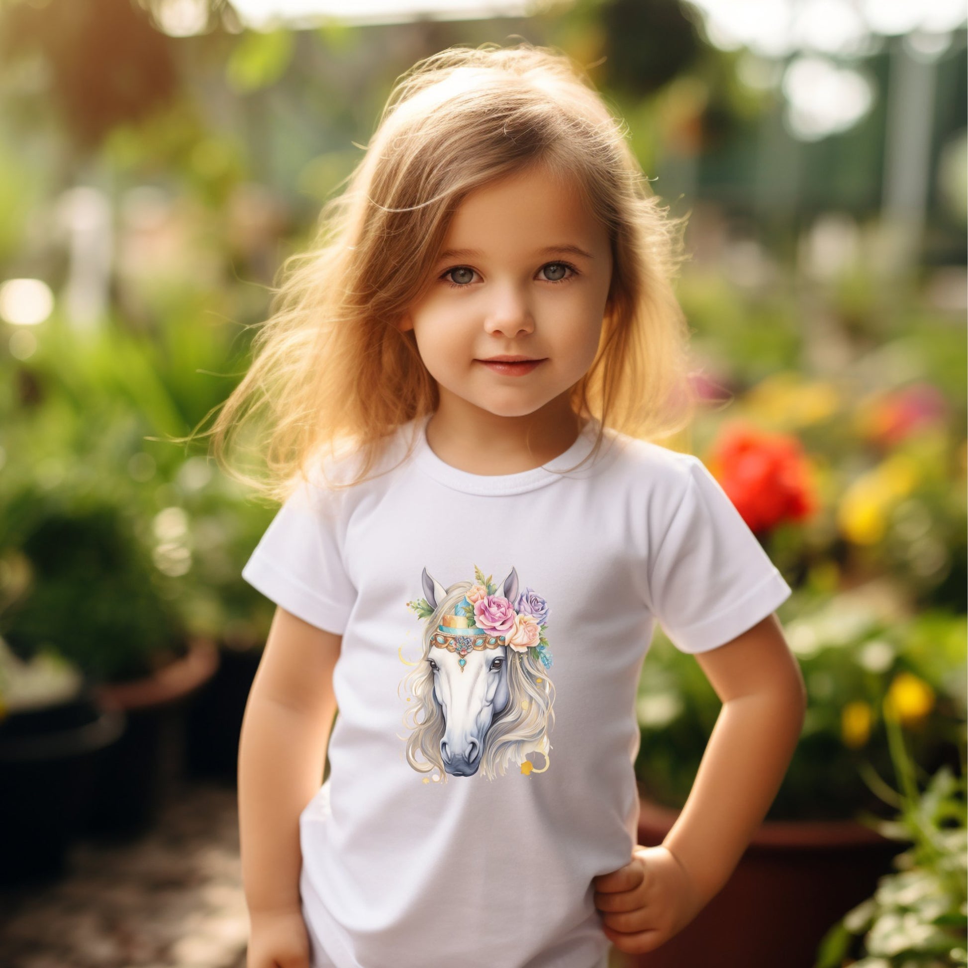 Personalized Toddler Girl Horse Shirt - Horse Youth or Toddler Cotton Tees for Horse Lover Girls - FlooredByArt