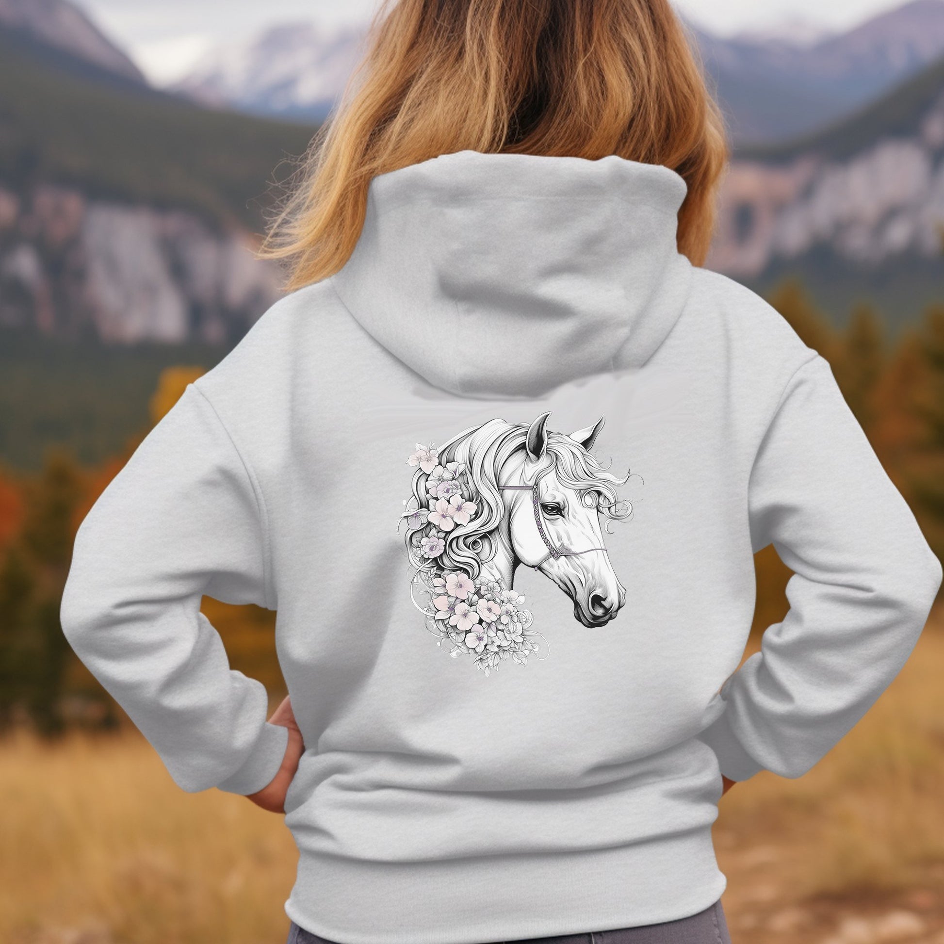 Personalized White Horse Hoodie, Full Zip Wedding Style Jacket, Romatic Horse with Flowers - FlooredByArt