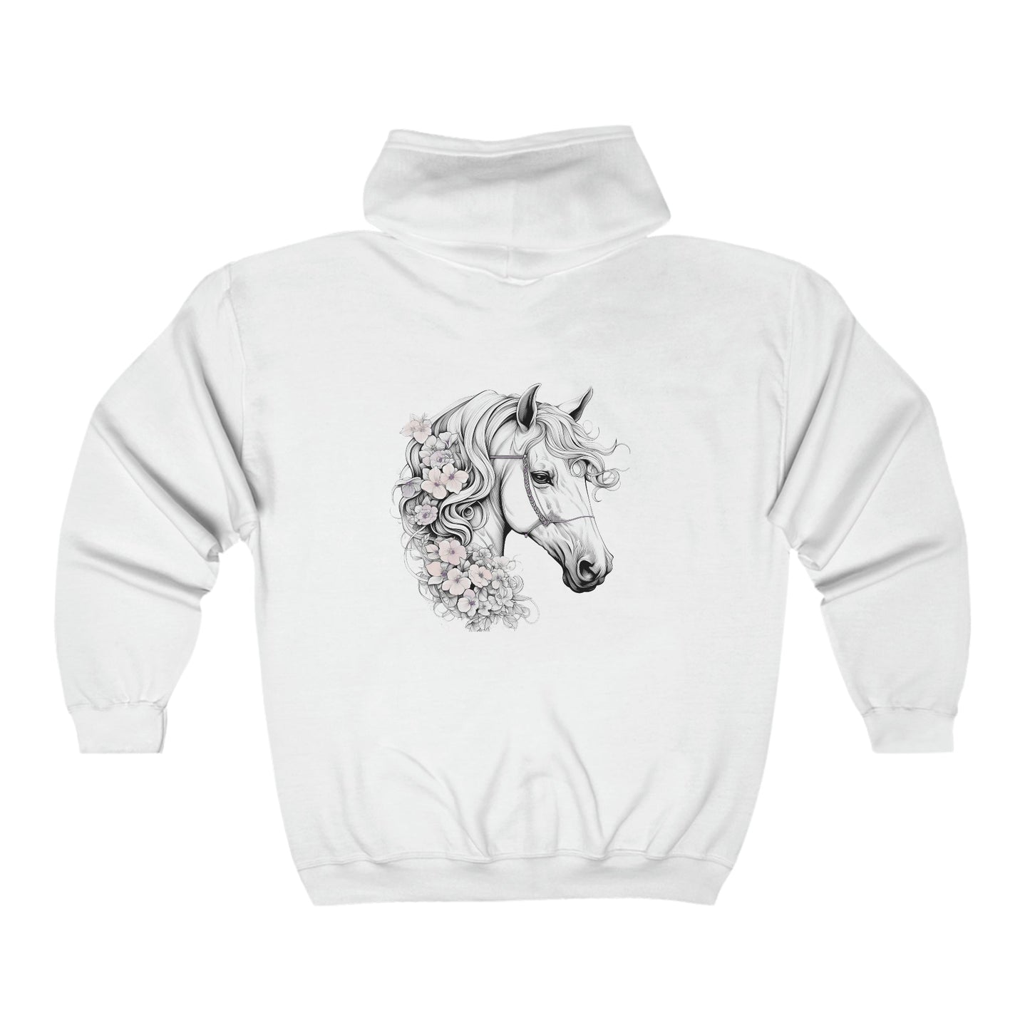Personalized White Horse Hoodie, Full Zip Wedding Style Jacket, Romatic Horse with Flowers, Horse Hoodie, Cowboy Engagement Sweater Gift - FlooredByArt