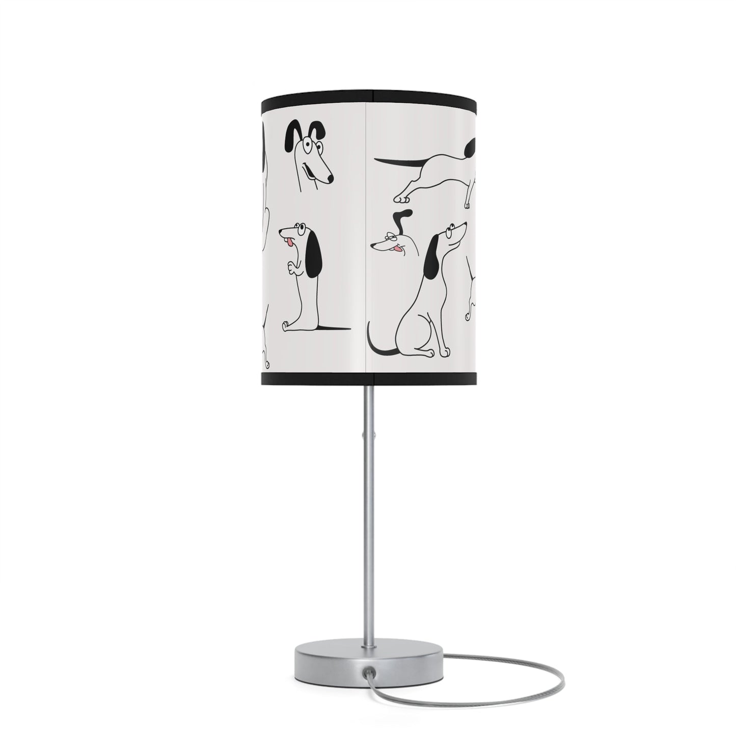 Playful Dog Lamp, Black and White Line Drawings of Dogs Accent Desk Lamp, Lamp Art - FlooredByArt