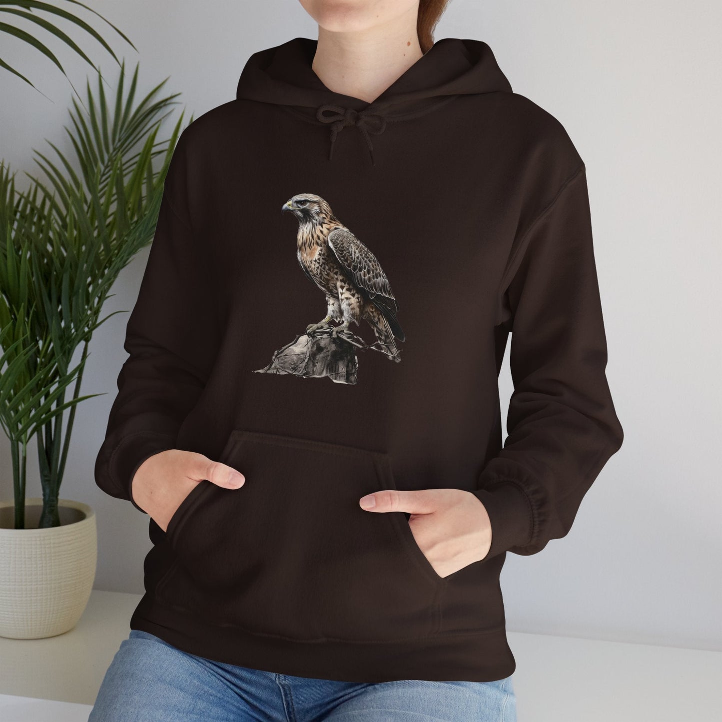 Red Tail Hawk Hoodie, Wildlife Artwork on Sweater, Protect National Parks, Camping Outdoors Shirt - FlooredByArt