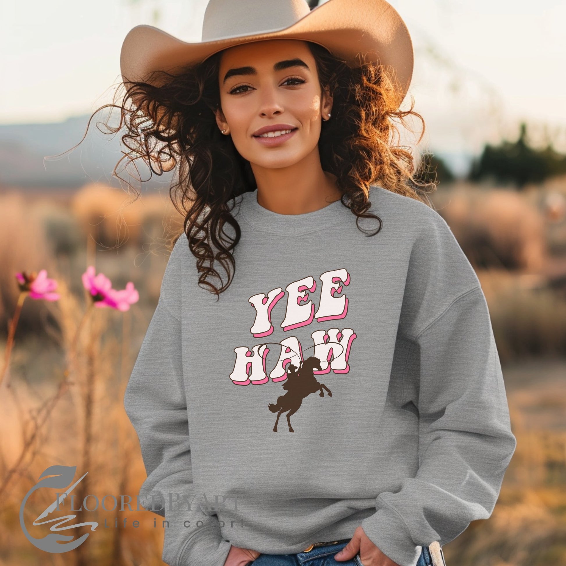 Retro Rodeo Sweatshirt, Western Graphic Cowgirl Sweater - FlooredByArt