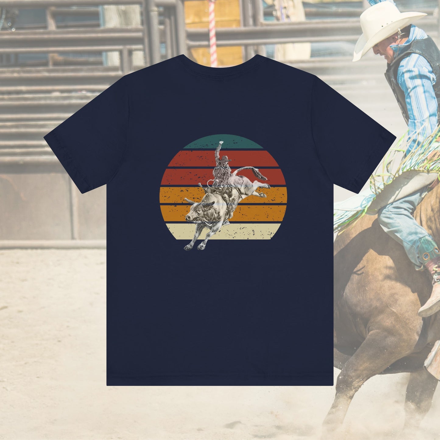 Rodeo Bull Rider 2 sided T-shirt, Rodeo Cowboy Crewneck Shirt, Rodeo Western Cowboy - FlooredByArt