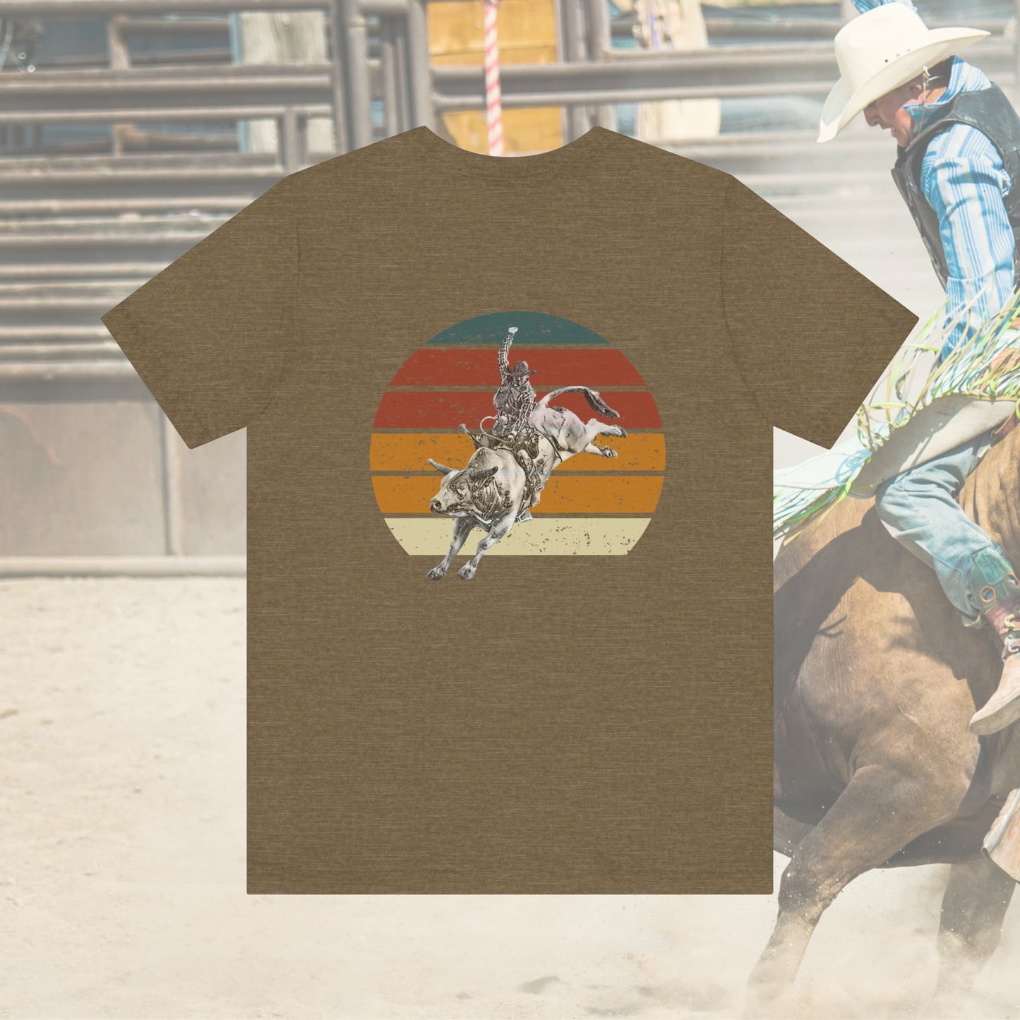 Rodeo Bull Rider 2 sided T-shirt, Rodeo Cowboy Crewneck Shirt, Rodeo Western Cowboy - FlooredByArt