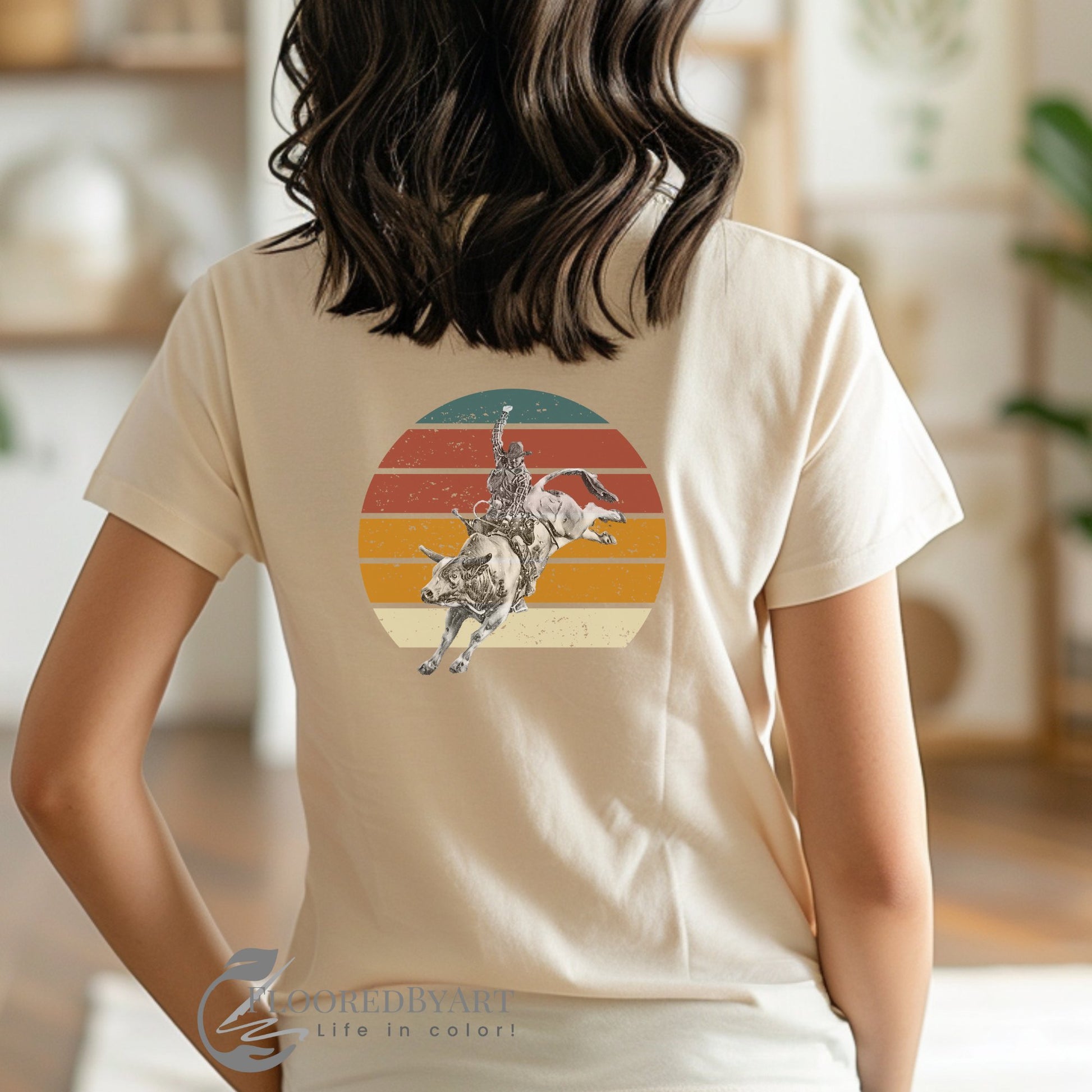 Rodeo Bull Rider 2 sided T-shirt, Rodeo Cowboy Shirt - FlooredByArt