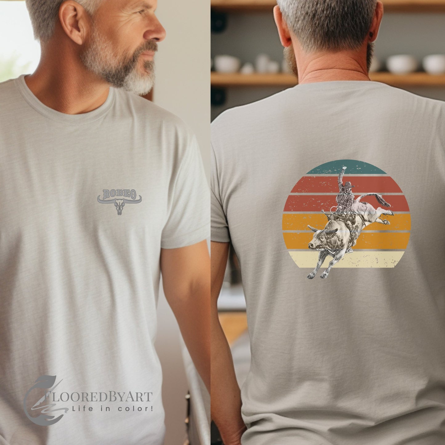 Rodeo Bull Rider 2 sided T-shirt, Rodeo Cowboy Shirt - FlooredByArt
