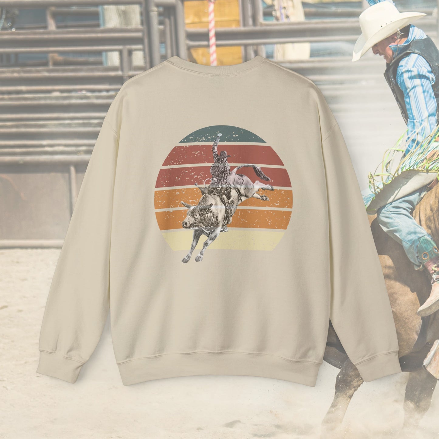 Rodeo Bull Rider Sweatshirt, Rodeo Cowboy Rodeo Western Tee - FlooredByArt