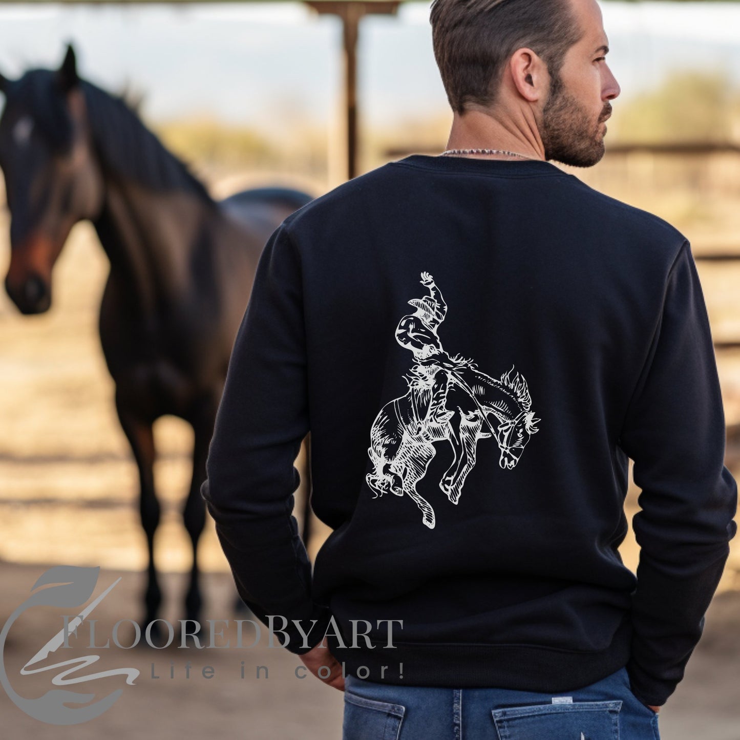 Rodeo Bull Rider Sweatshirt, Rodeo Cowboy Rodeo Western Tee - FlooredByArt