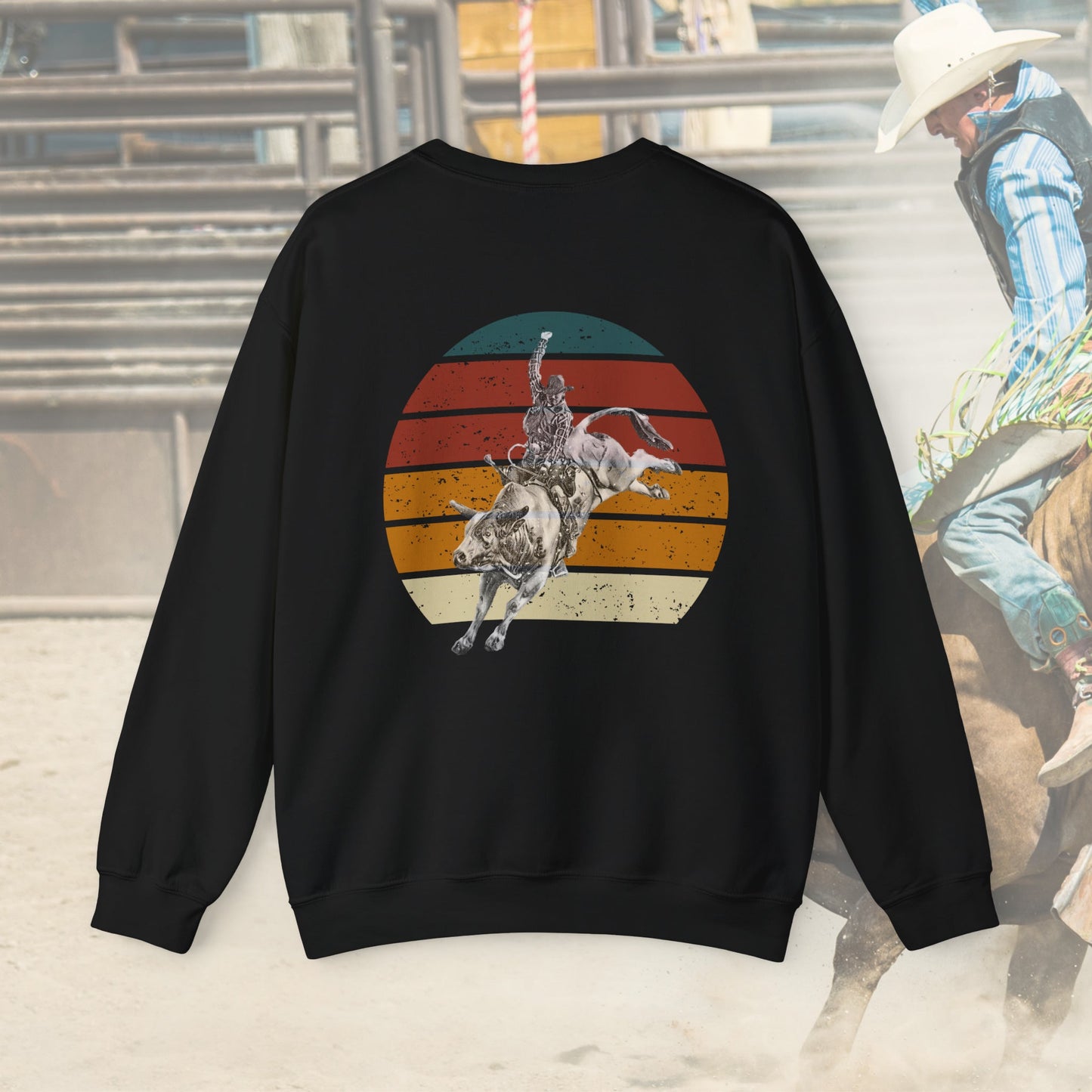 Rodeo Bull Rider Sweatshirt, Rodeo Cowboy Rodeo Western Tee - FlooredByArt