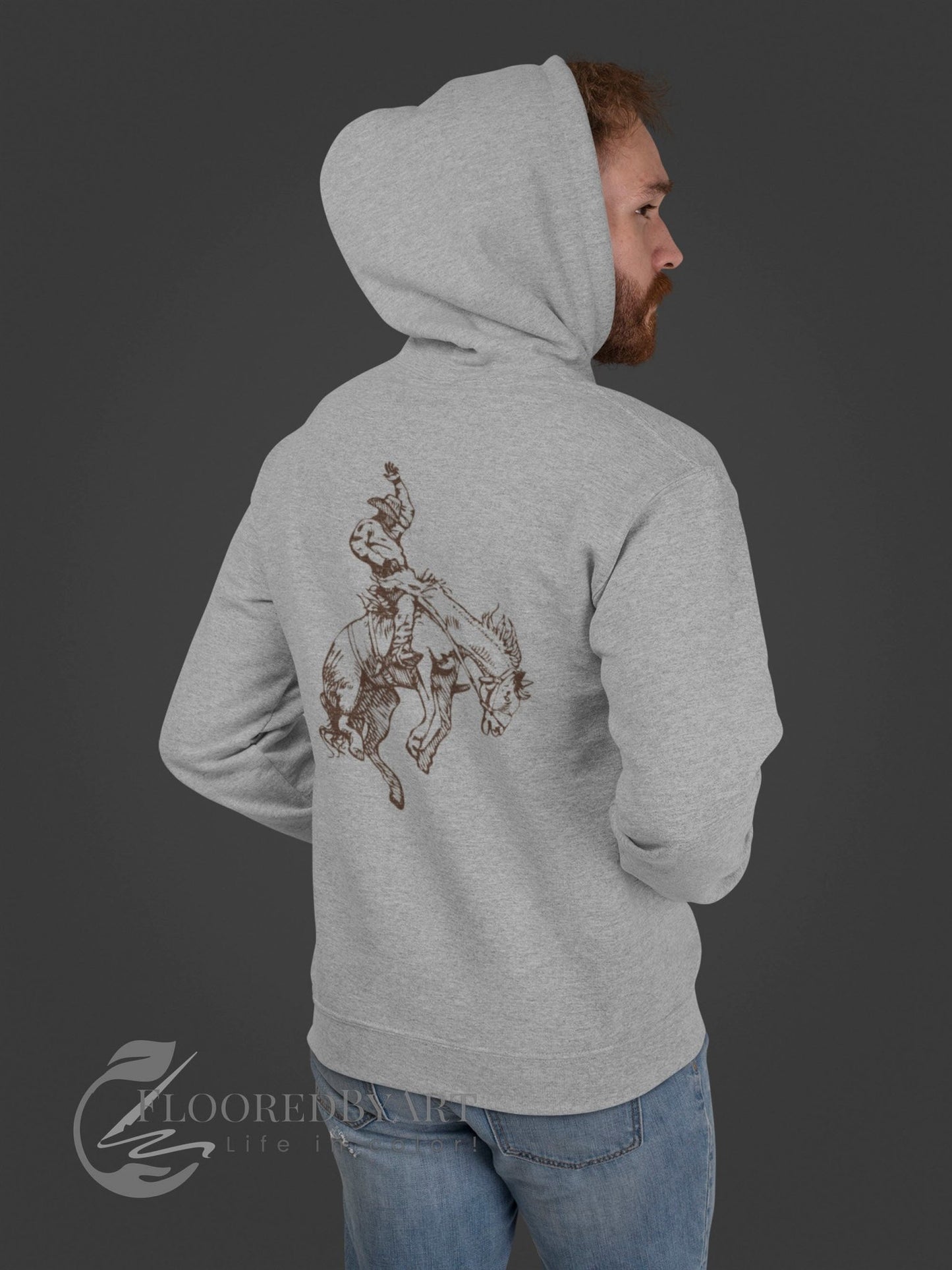 Rodeo Cowboy Full Zip Jacket Rodeo Bronco Horse Rider Hoodie - FlooredByArt