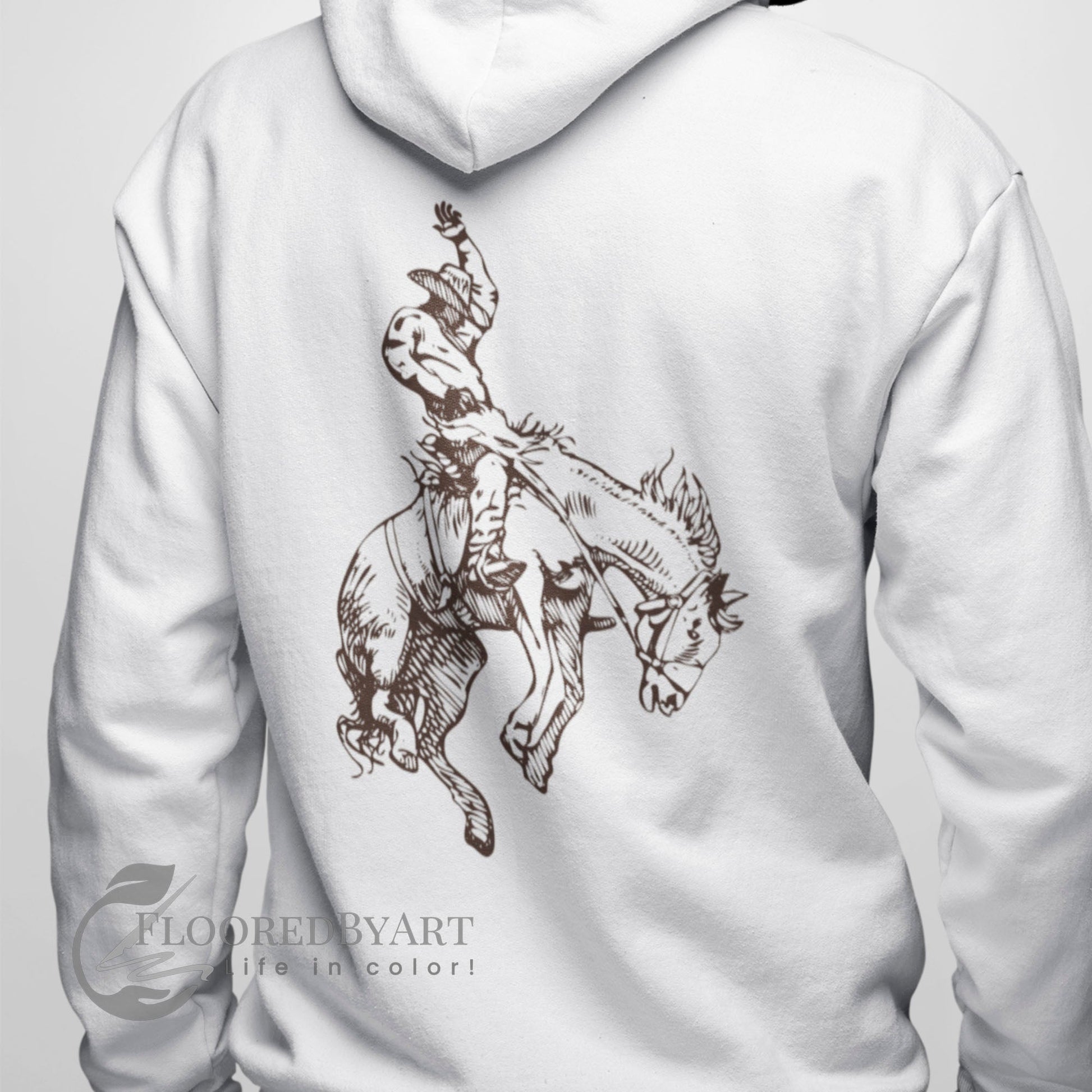 Rodeo Cowboy Full Zip Jacket Rodeo Bronco Horse Rider Hoodie - FlooredByArt