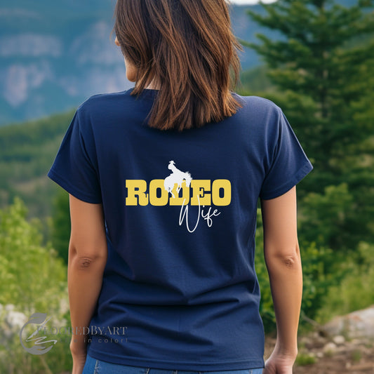 Rodeo Wife T-shirt, Rodeo Horse Bronc Riders Wives Tees, Rodeo Sweetheart - FlooredByArt
