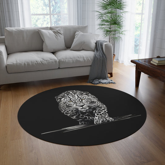 Round Snow Leopard Rug, Minimalist Big Cat 60" Round Rug, Accent Rug, 3 colors - FlooredByArt