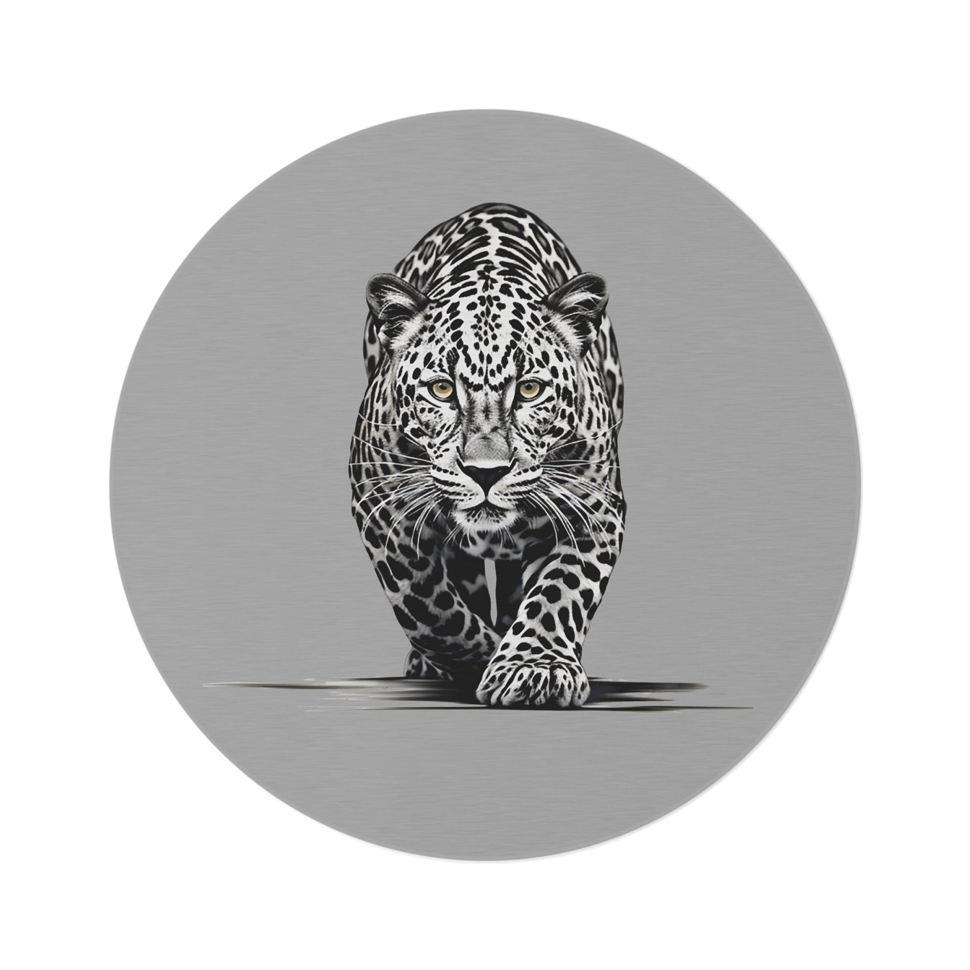 Round Snow Leopard Rug, Minimalist Big Cat 60" Round Rug, Accent Rug, 3 colors - FlooredByArt