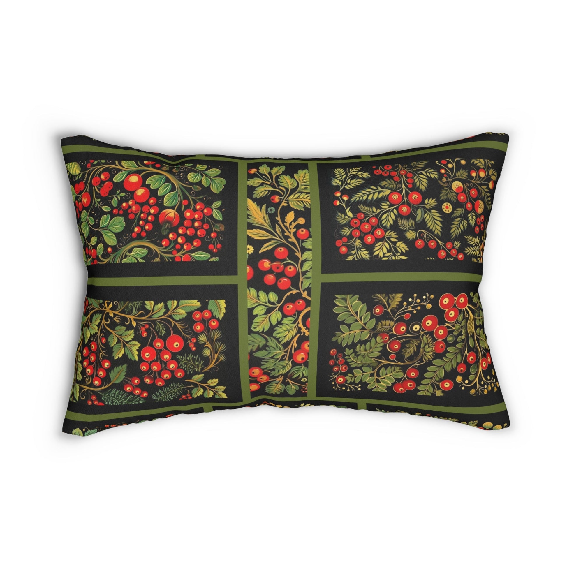 Russian Styled Folk Art Lumbar Pillows, Khokhloma Art Style - Folk Art - Romantic Gift - FlooredByArt