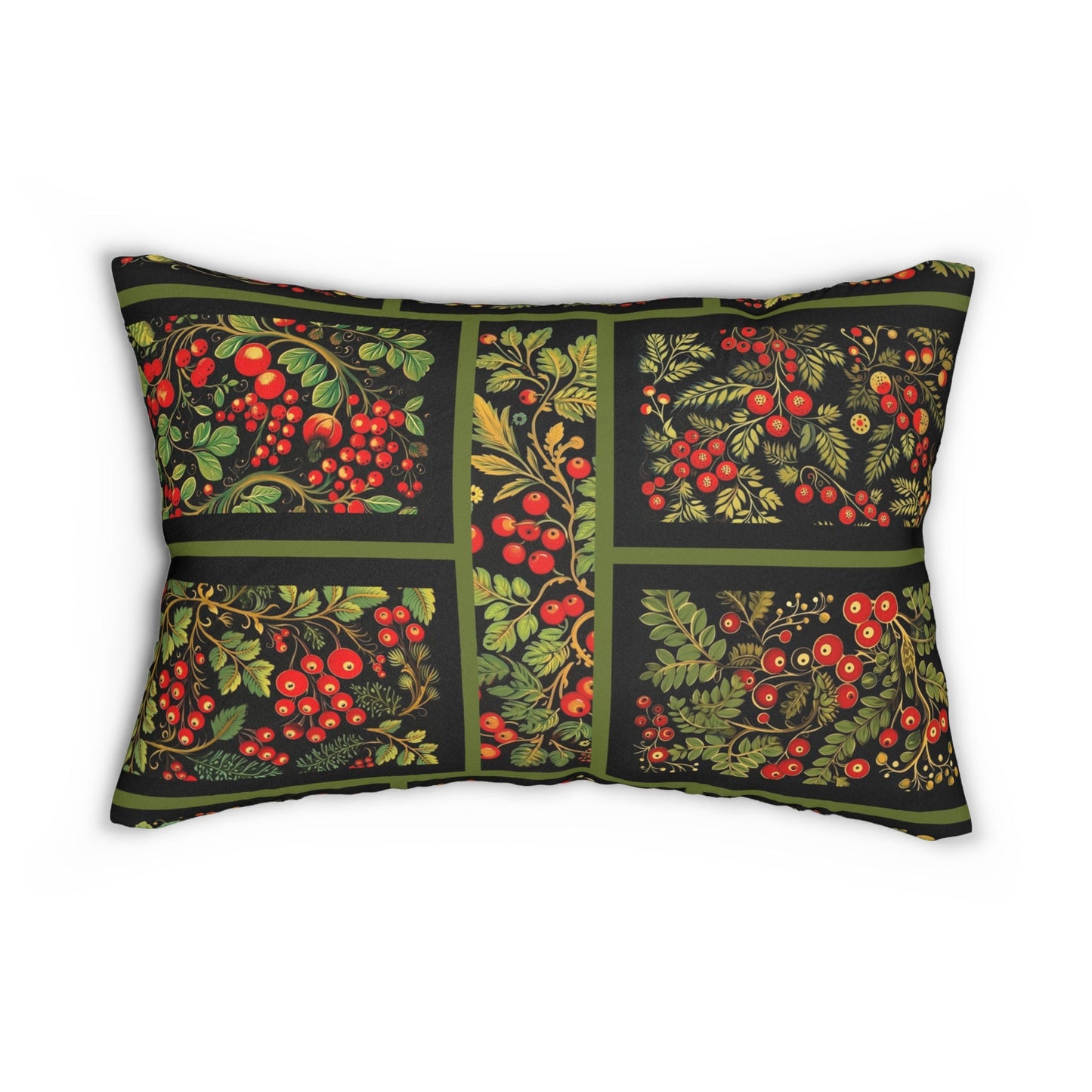 Russian Styled Folk Art Lumbar Pillows, Khokhloma Art Style - Folk Art - Romantic Gift - FlooredByArt