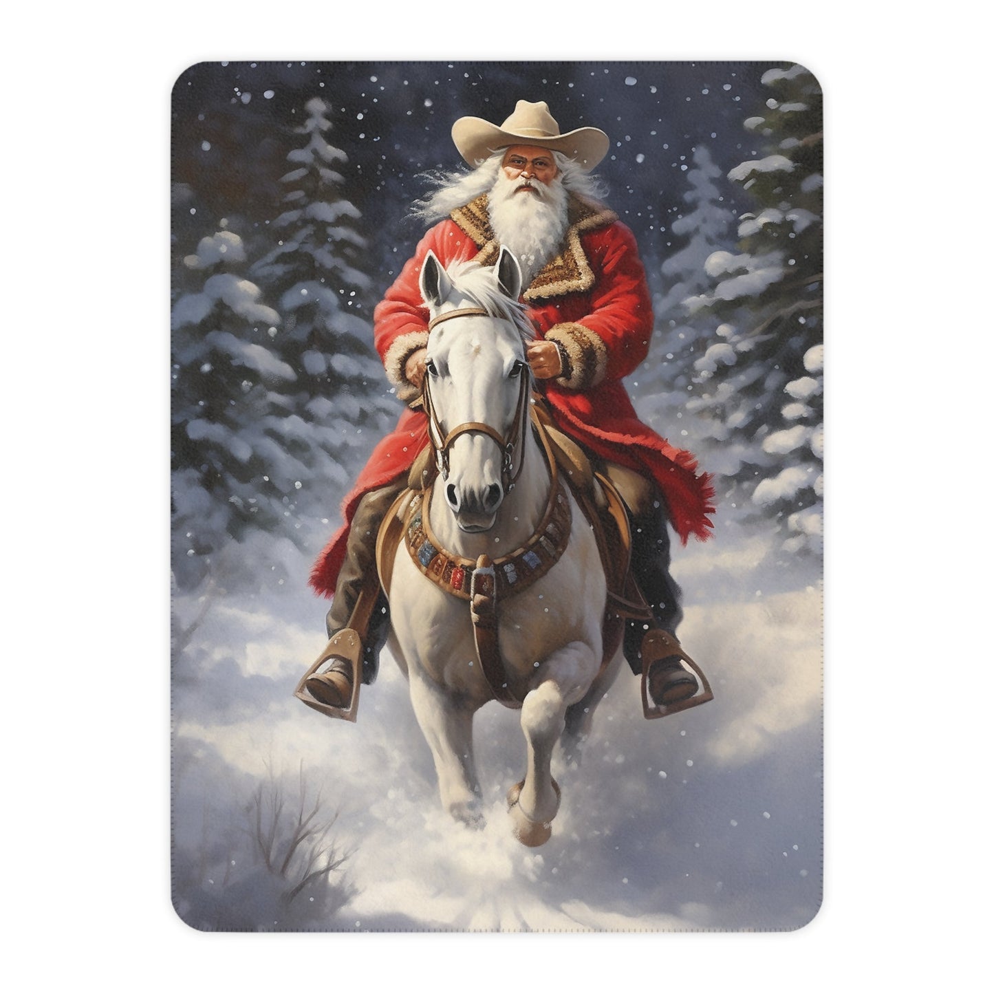 Santa Claus Cowboy with Horse Blanket Throw - A Timeless Holiday Keepsake for Horse Lovers - FlooredByArt