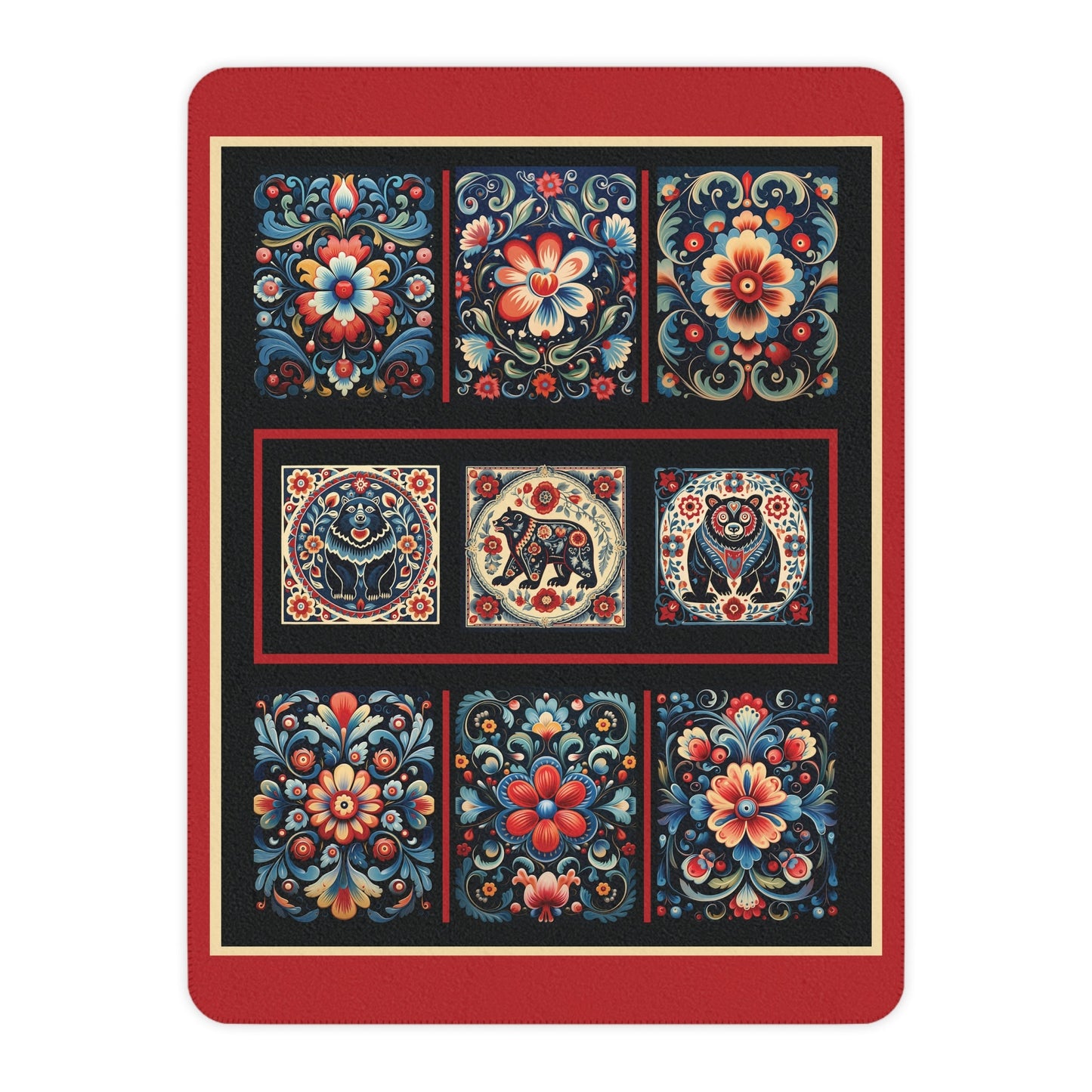Scandi Bears Folk Art Blanket, Scandinavian Art Style Wildlife, Folk Art - Romantic Gift - FlooredByArt