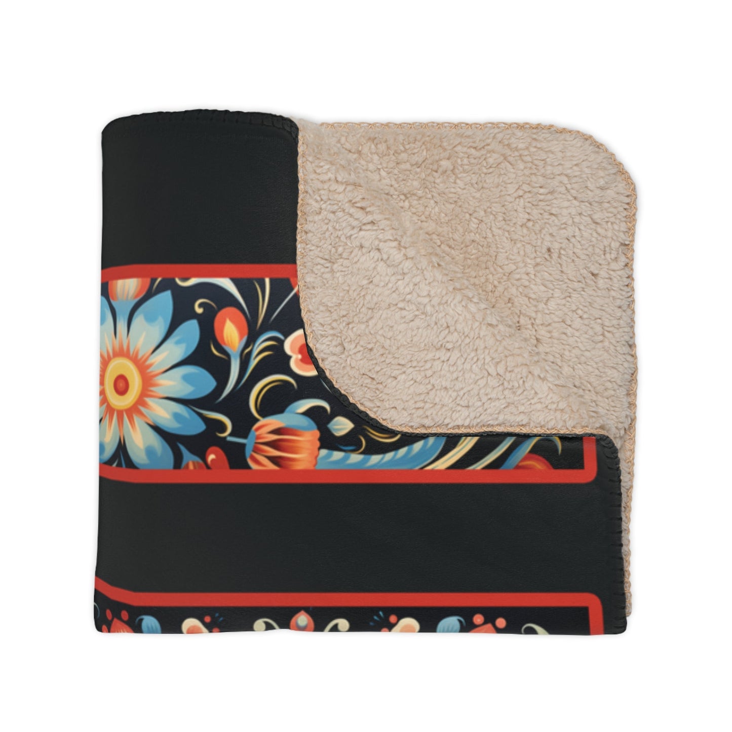 Scandi Folk Art Black Cat Blanket, Scandinavian Art Style - Boho Design Throw - FlooredByArt