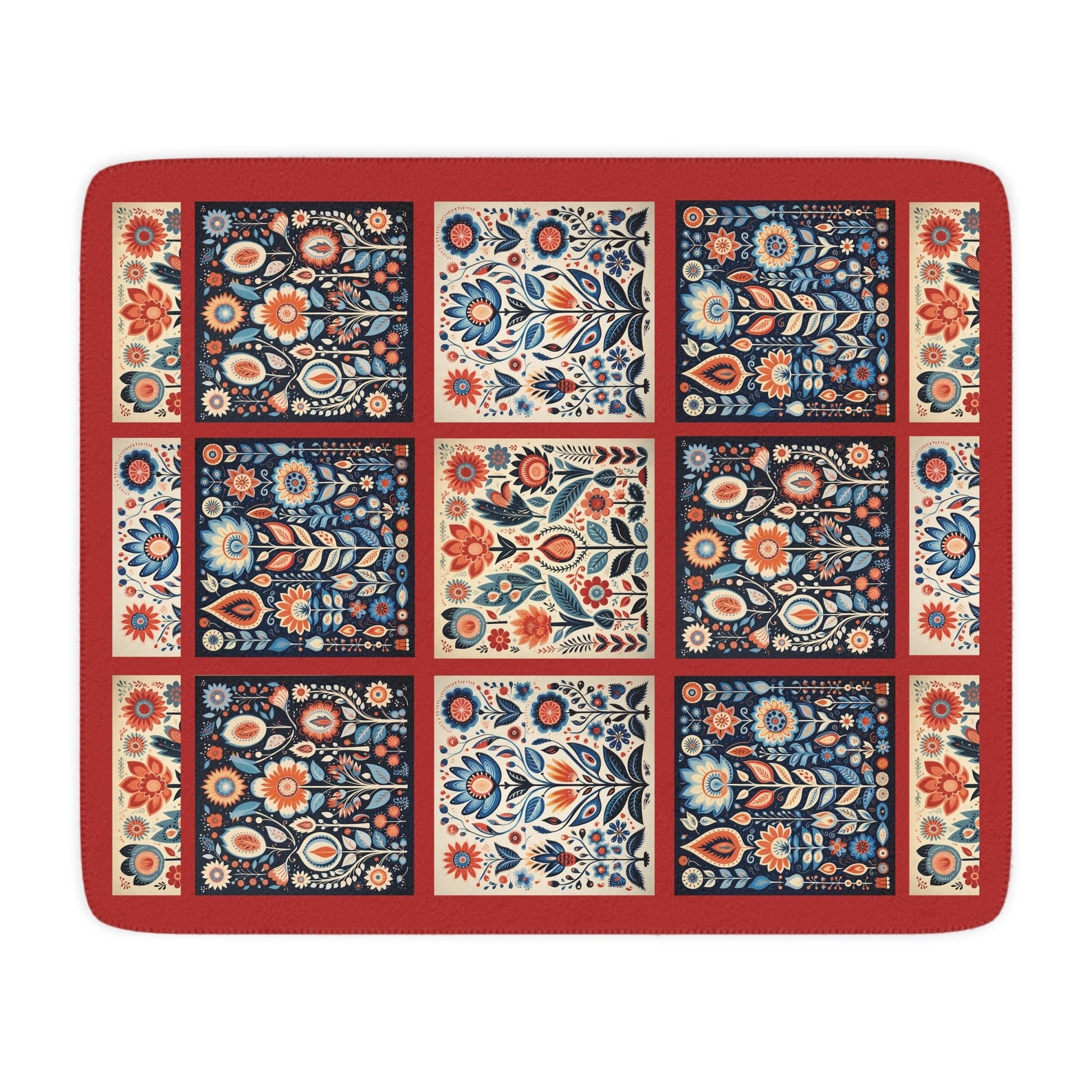 Scandi Folk Art Blanket, Scandinavian Art Style - Folk Art - Romantic Gift - FlooredByArt