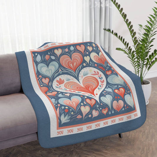 Scandi Folk Art Hearts Love You Throw Blanket, Norwegian Rosemaling Design - FlooredByArt