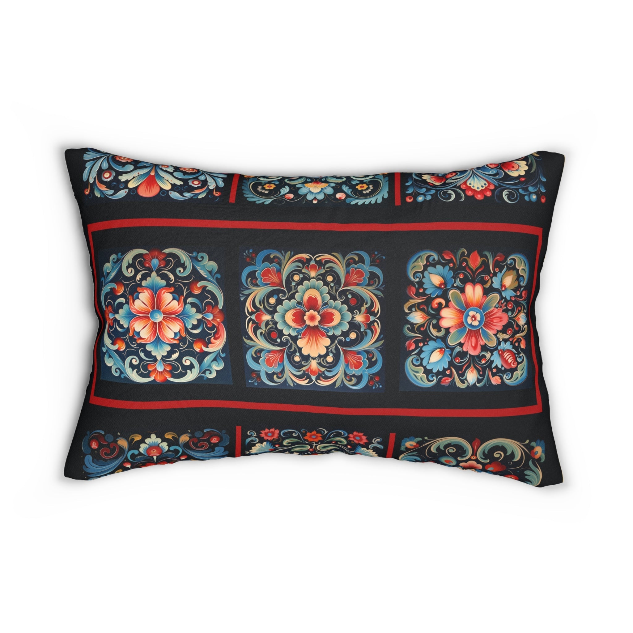 Scandi Folk Art Lumbar Pillows Scandinavian Art in the Rosemaling Style