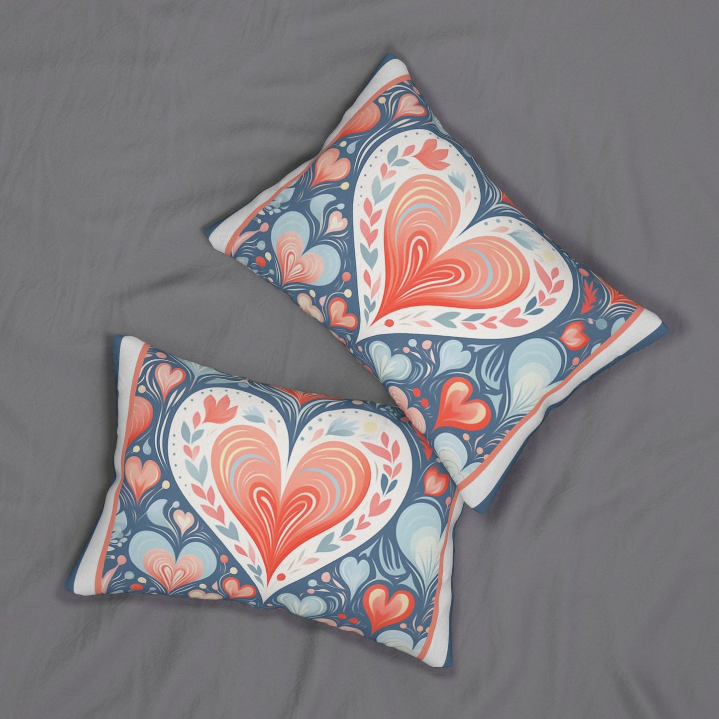 Scandi Folk Art Throw Pillow, Custom Pillow With Lovely Heart - FlooredByArt