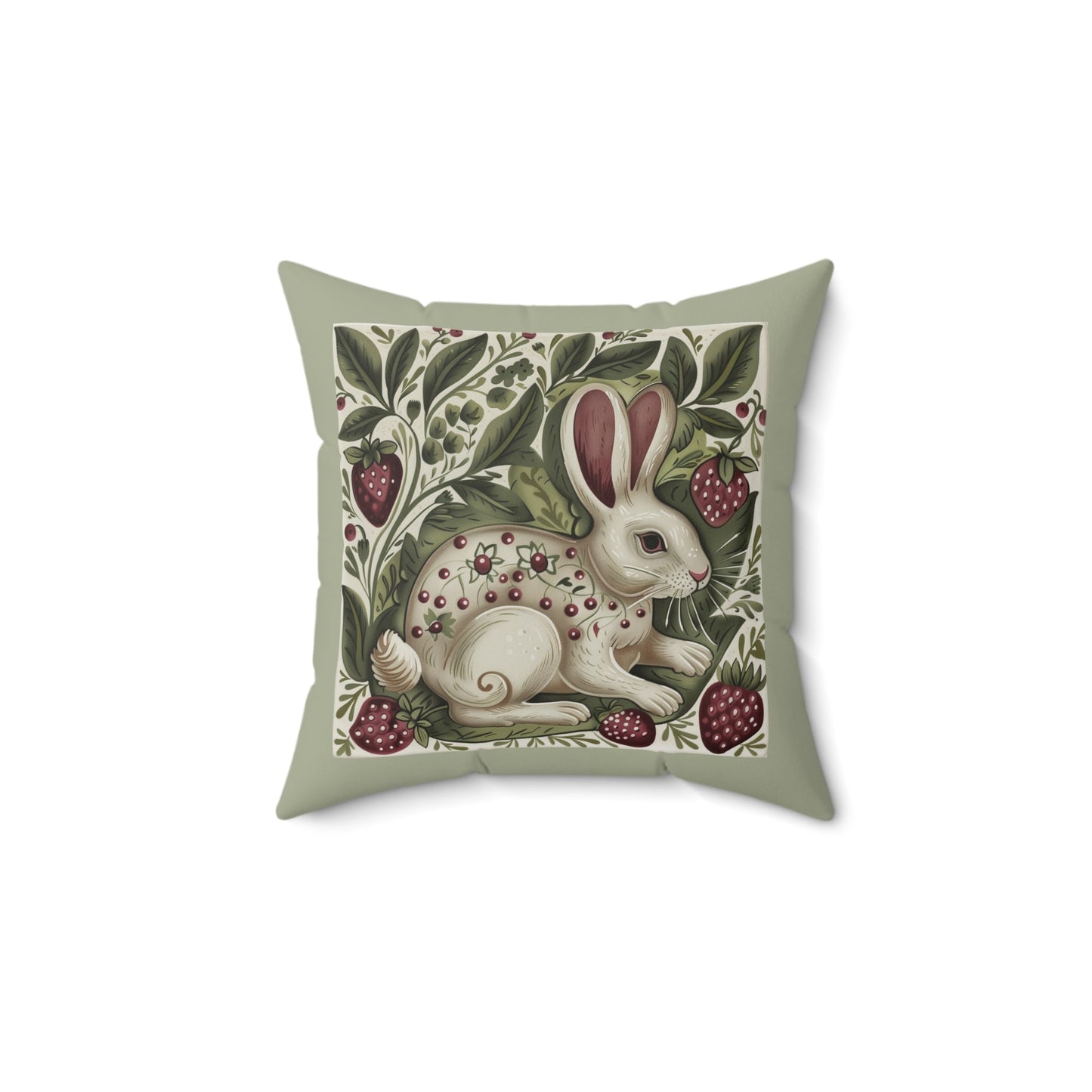 Scandi Style Rabbit and Berries Throw Pillow, Whimsical Folk Art, Scandinavian - FlooredByArt