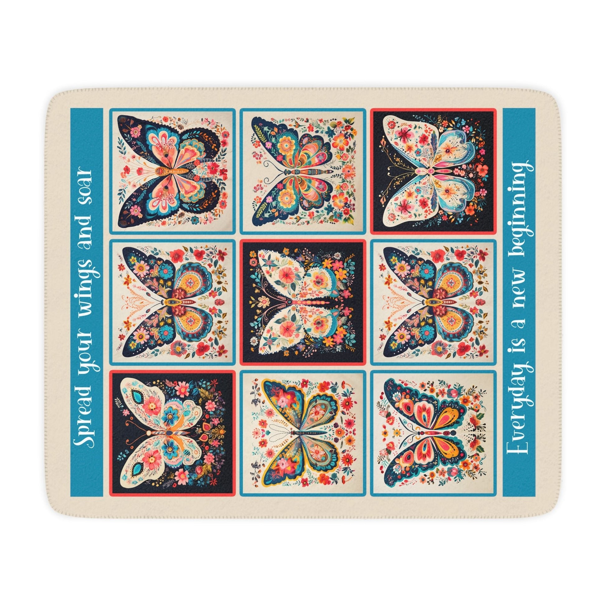 Scandia Folk Art Butterfly Blanket Throw, Joyful Boho Fleece Art with Soft Minky Top - FlooredByArt
