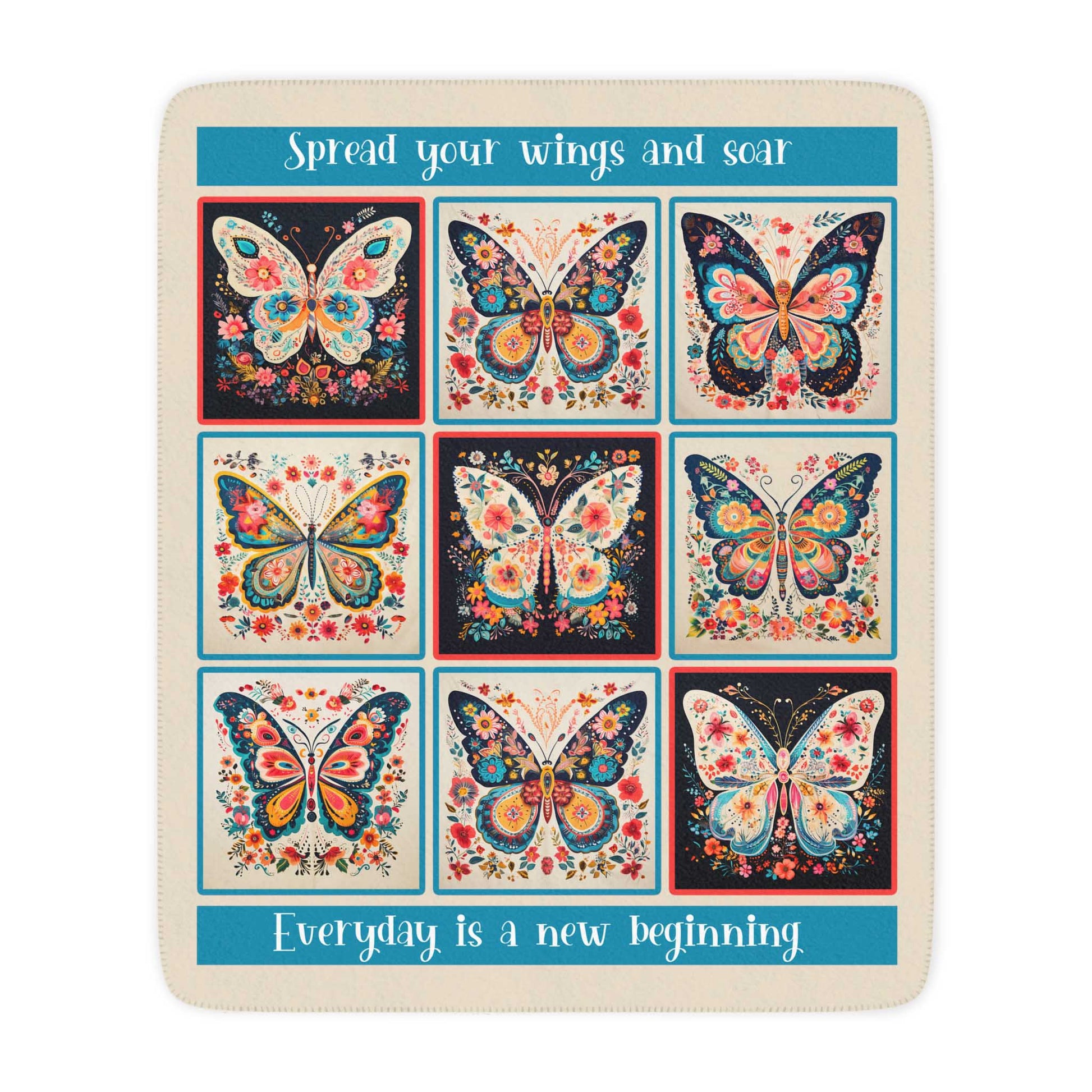 Scandia Folk Art Butterfly Blanket Throw, Joyful Boho Fleece Art with Soft Minky Top - FlooredByArt