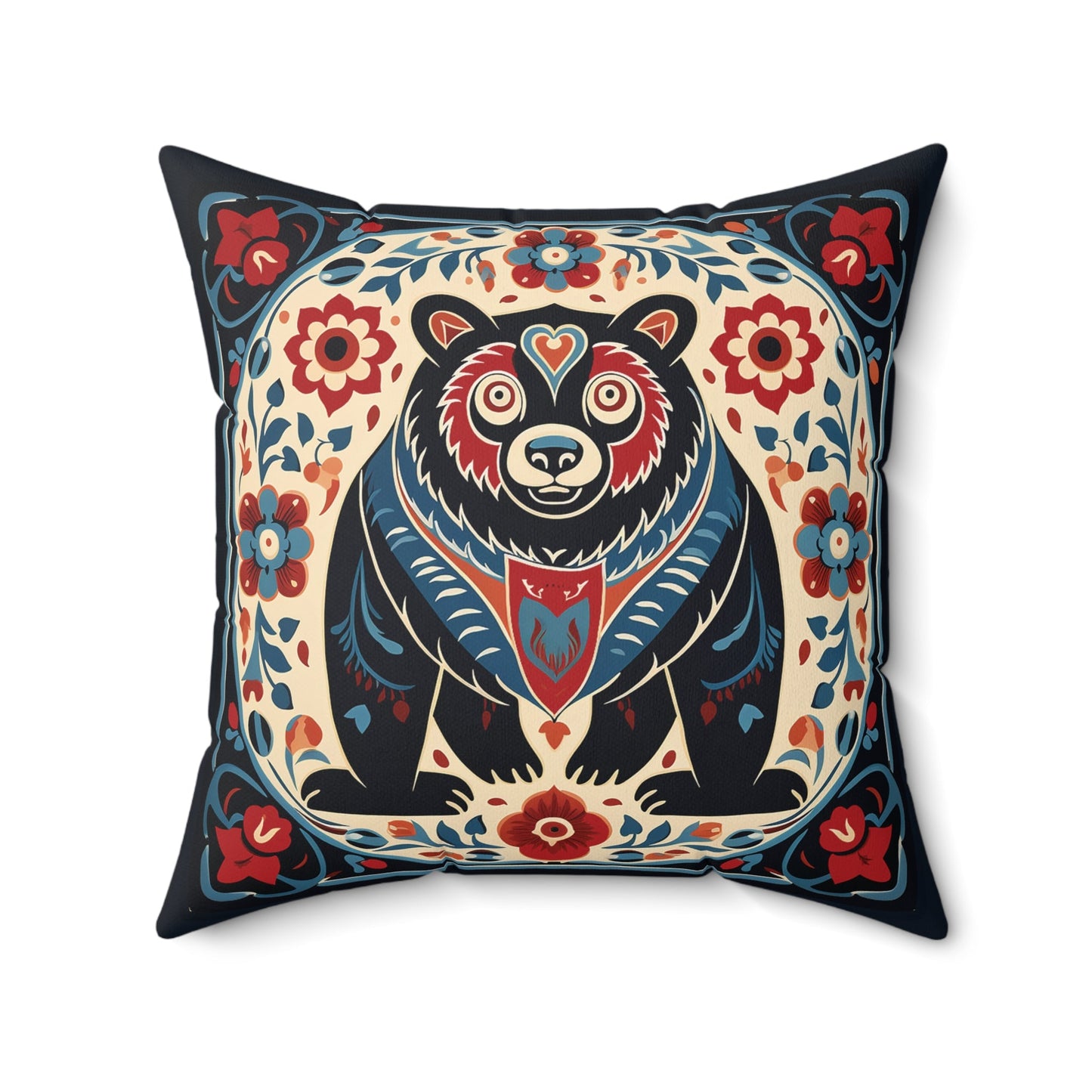 Scandinavian Folk Art Bear #2, Boho Decor Artsy Bear Pillow, Boho Accent Print, 4 sizes - FlooredByArt