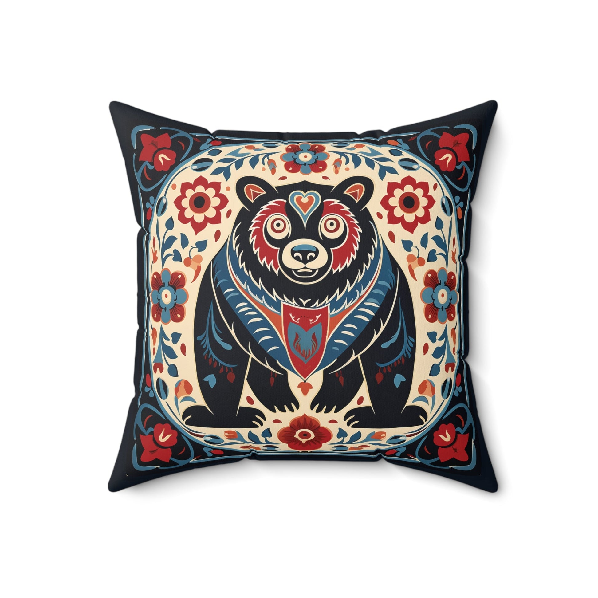 Scandinavian Folk Art Bear #2, Boho Decor Artsy Bear Pillow, Boho Accent Print, 4 sizes - FlooredByArt