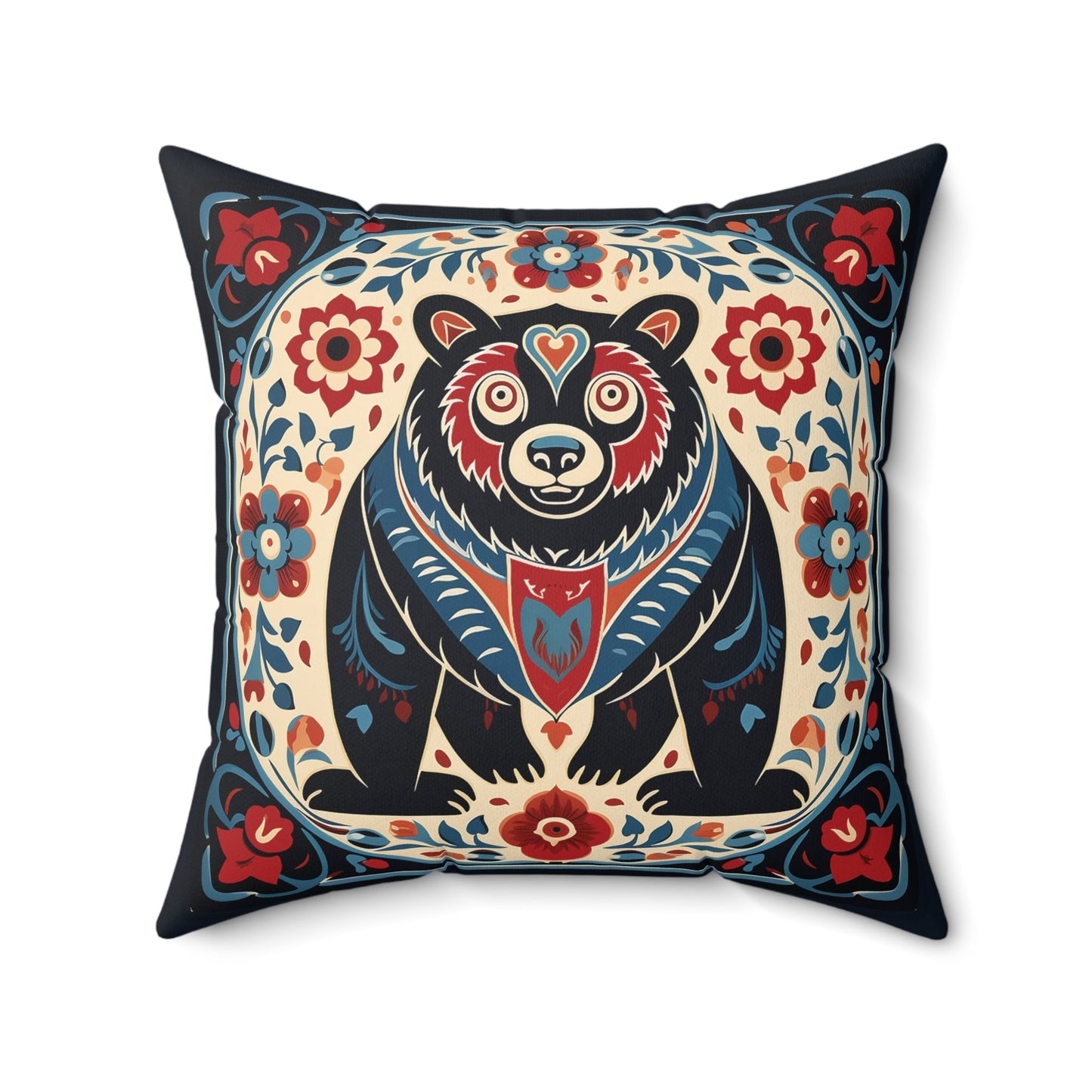 Scandinavian Folk Art Bear #2, Boho Decor Artsy Bear Pillow, Boho Accent Print, 4 sizes - FlooredByArt