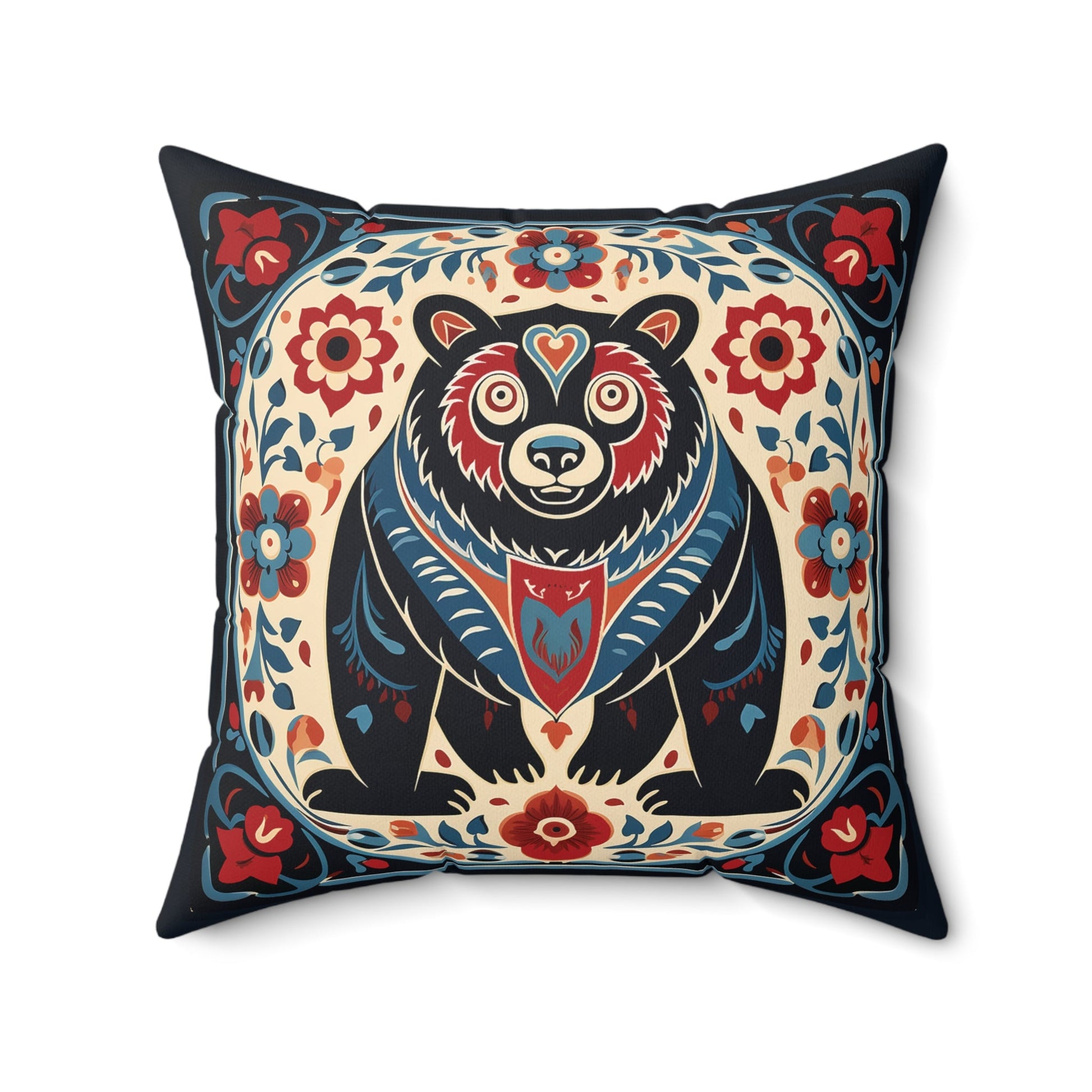 Scandinavian Folk Art Bear #2, Boho Decor Artsy Bear Pillow, Boho Accent Print, 4 sizes - FlooredByArt
