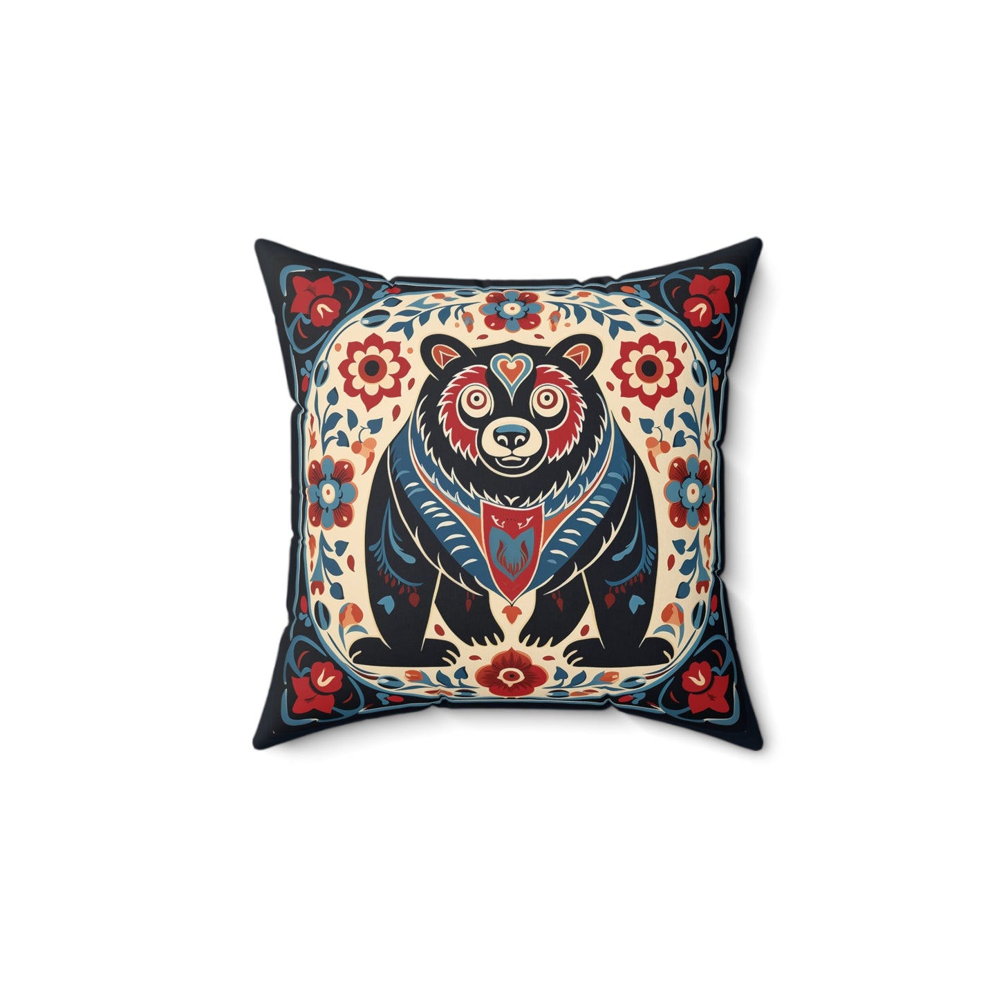 Scandinavian Folk Art Bear #2, Boho Decor Artsy Bear Pillow, Boho Accent Print, 4 sizes - FlooredByArt
