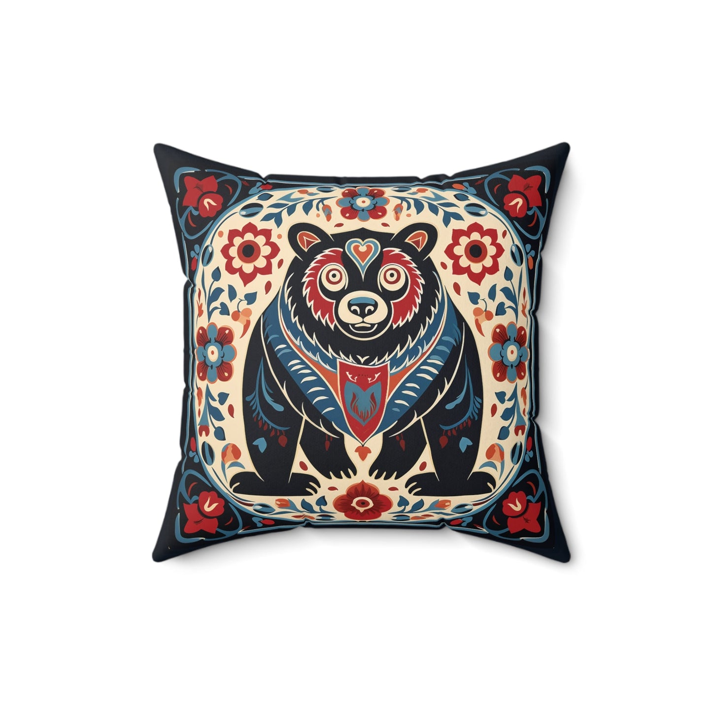 Scandinavian Folk Art Bear #2, Boho Decor Artsy Bear Pillow, Boho Accent Print, 4 sizes - FlooredByArt