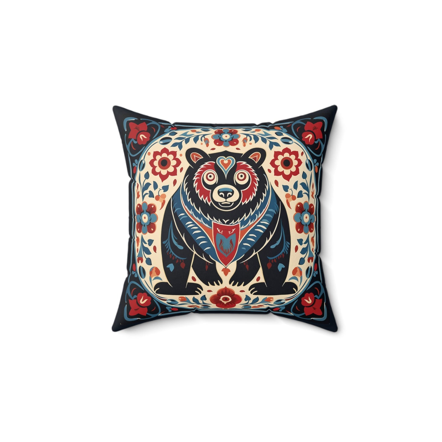Scandinavian Folk Art Bear #2, Boho Decor Artsy Bear Pillow, Boho Accent Print, 4 sizes - FlooredByArt