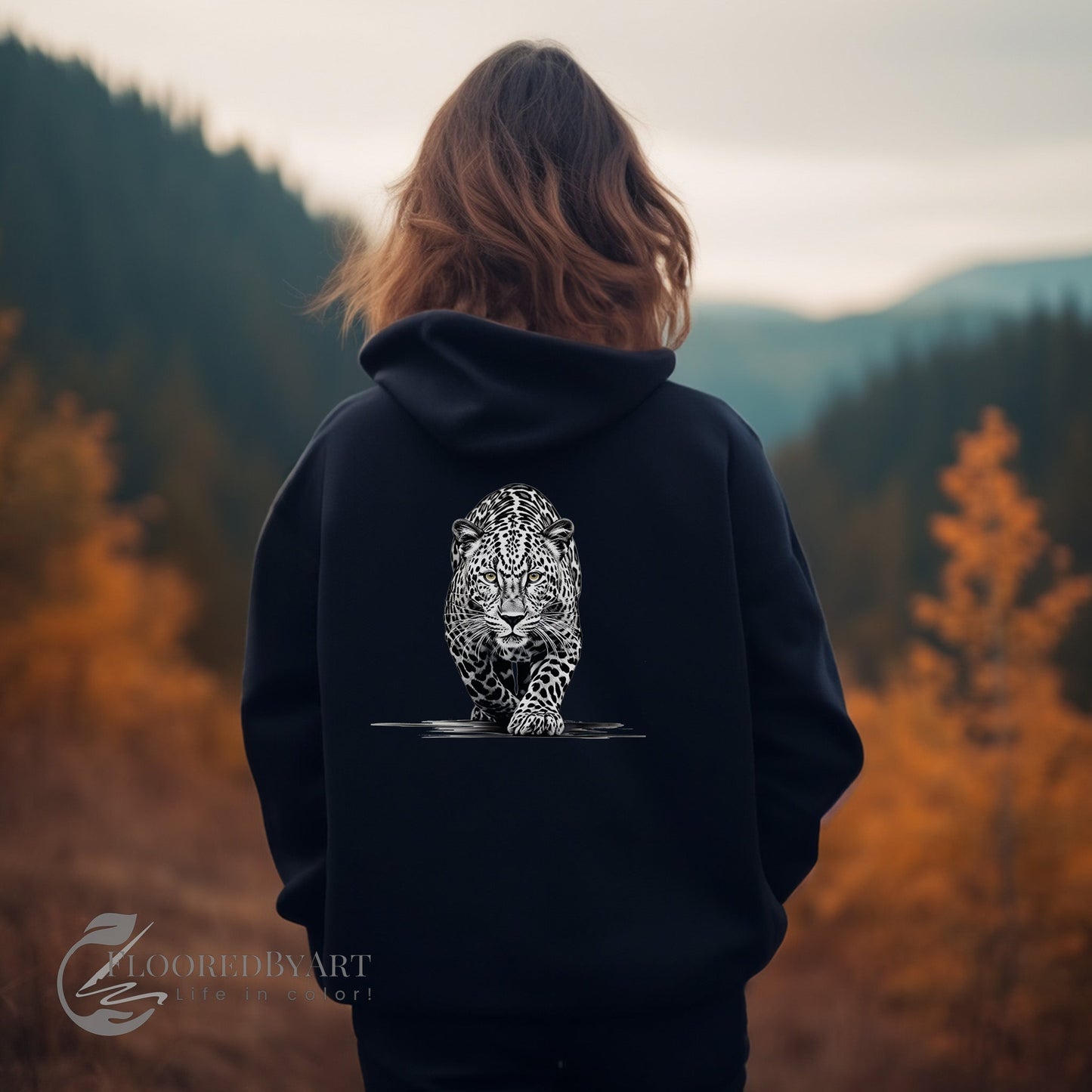 Snow Leopard Full Zip Hoodie or Pullover Hoodie with Spotted Leopard - FlooredByArt